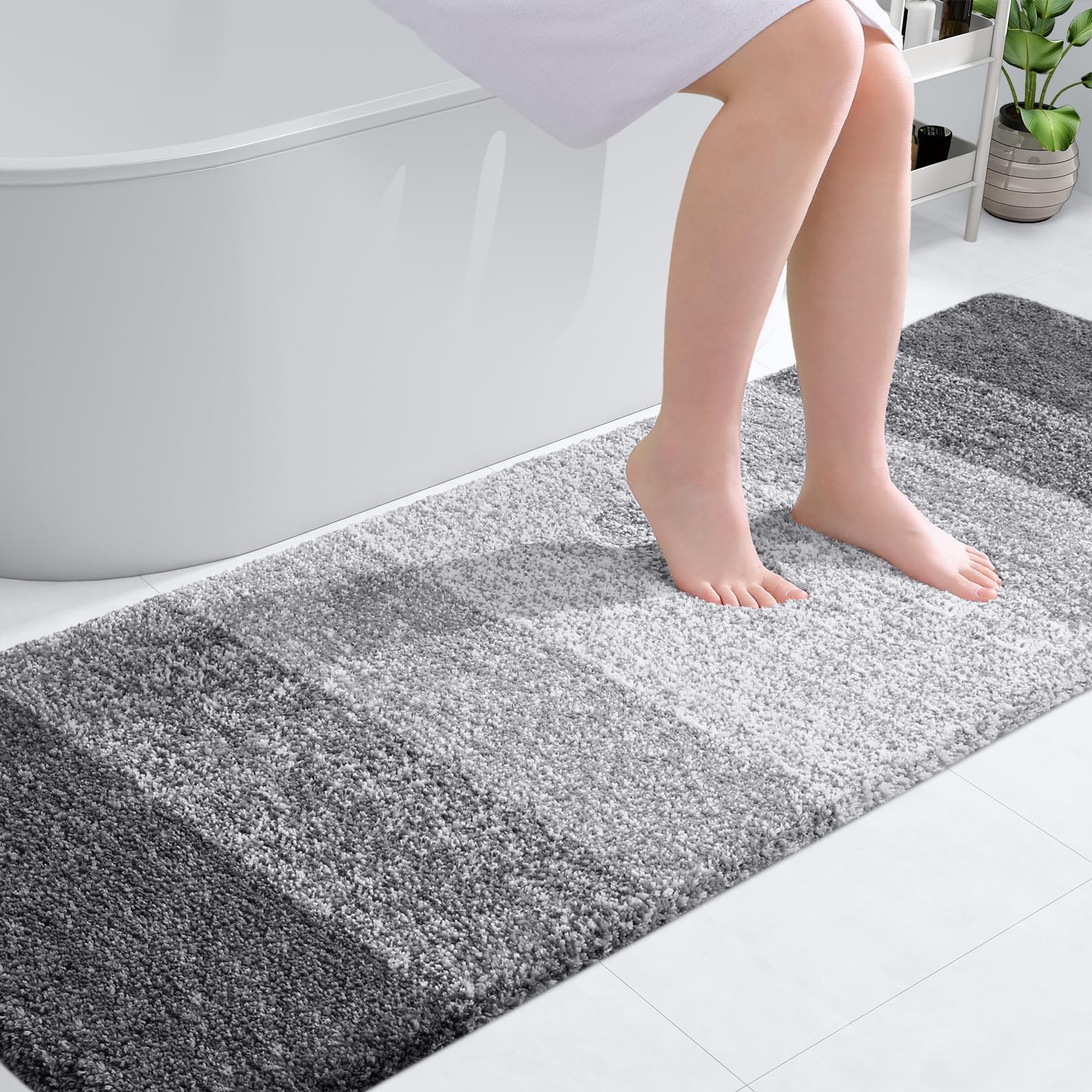 Photo 1 of OLANLY Bathroom Runner Rugs Mat 70x20, Extra Soft Absorbent Microfiber Bath Rugs, Rubber Backing, Quick Dry, Washable Long Bath Mats for Bathroom Floor, Tub and Shower, Home Decor Accessories, Grey