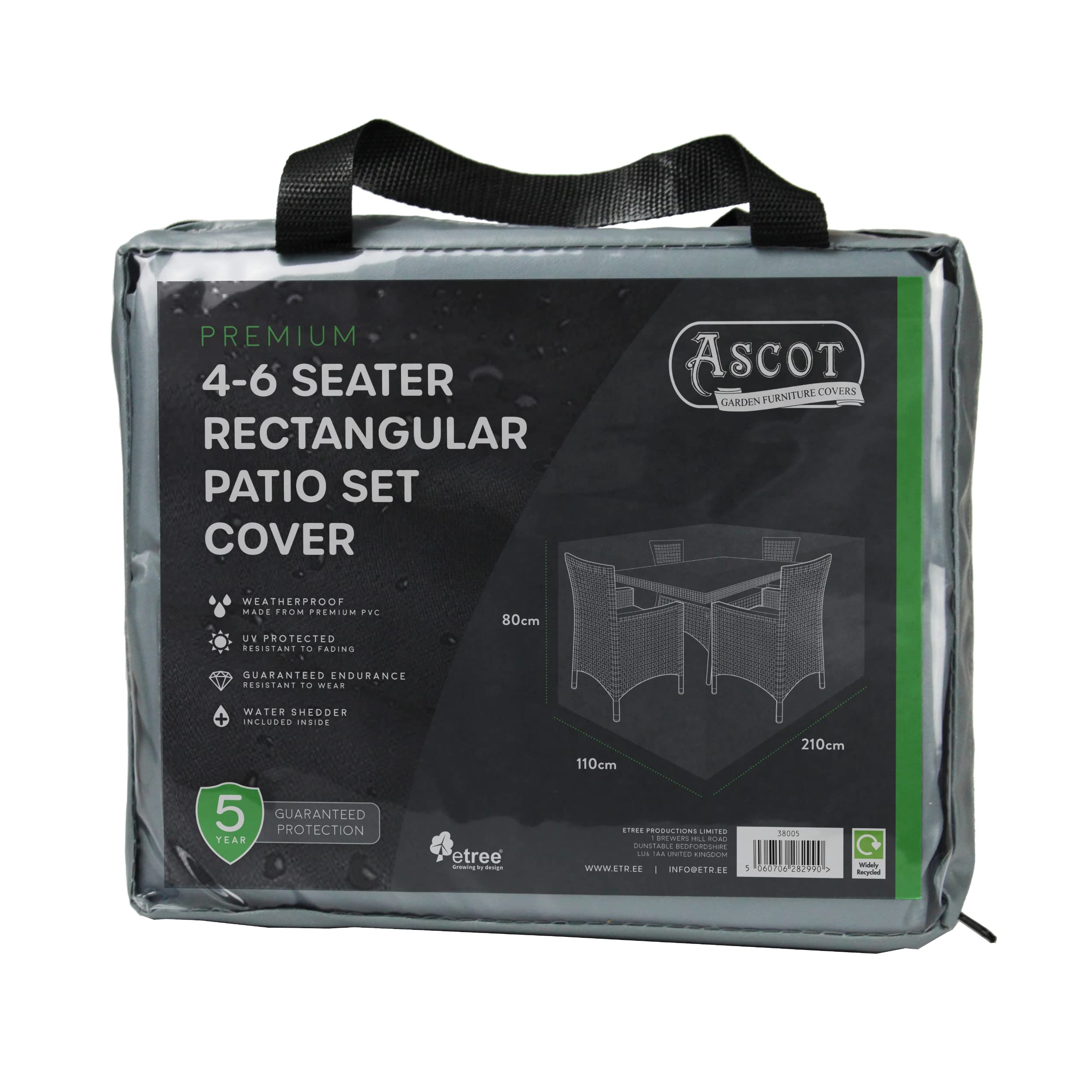 Ascot Garden Furniture Covers Grey Ascot Premium Medium(4-6 Seater) Rectangular Patio Set Cover - 210 X 110 X 80 (H) Cm Modern