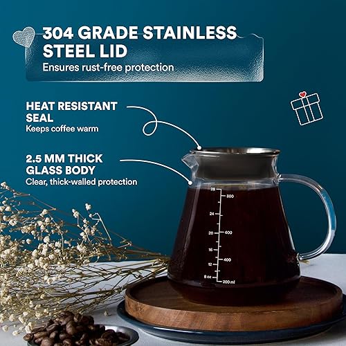 Miniatura 3 de Glass Range - Servidor de café para verter sobre café y té, 27.1 fl oz27 oz Ovalware microondas seguro y resistente al calor 0.098 in de espesor