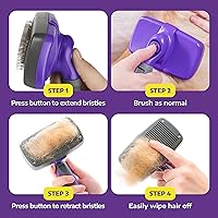 Vista 28 de Hertko - Cepillo metálico suave autolimpiante para mascotas, para cepillar pelo corto y largo de gatos y perros, cepillo, peine, rastrillo