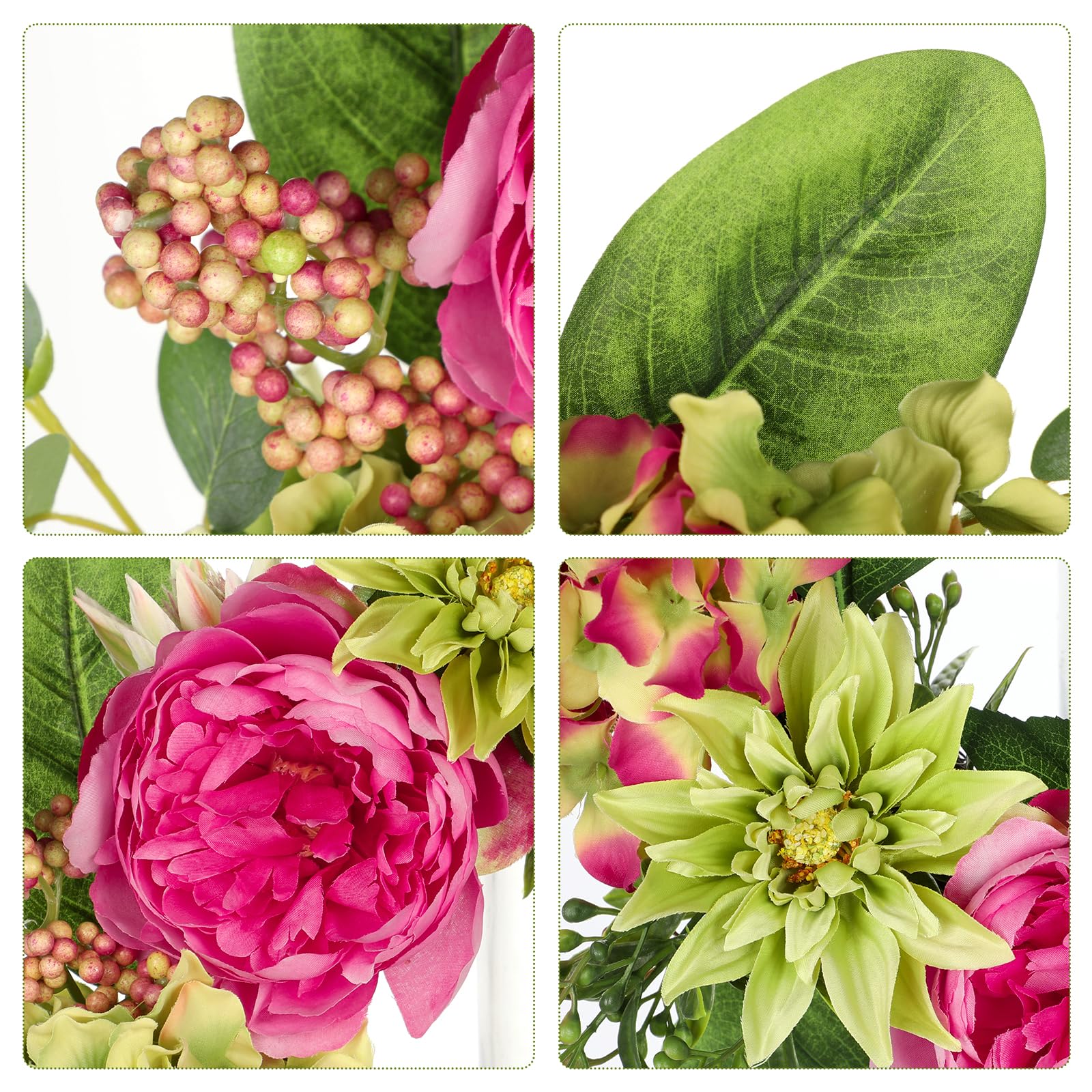 Kranz Künstlich 50 cm Blumenkranz Künstliche Pfingstrosen Hortensie Kunstblumen Hängend Türkranz Sommer Türdeko Haustür Wand Deko im Wohnzimmer Schlafzimmer Esszimmer Badezimmer Küche Büro