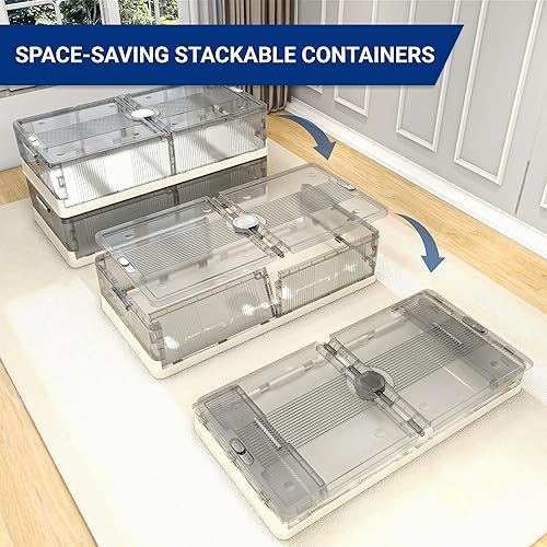 Miniatura 5 de FLEXIMOUNTS Paquete de 2 contenedores de almacenamiento debajo de la cama con ruedas, contenedores de almacenamiento plegables de 108 cuartos de