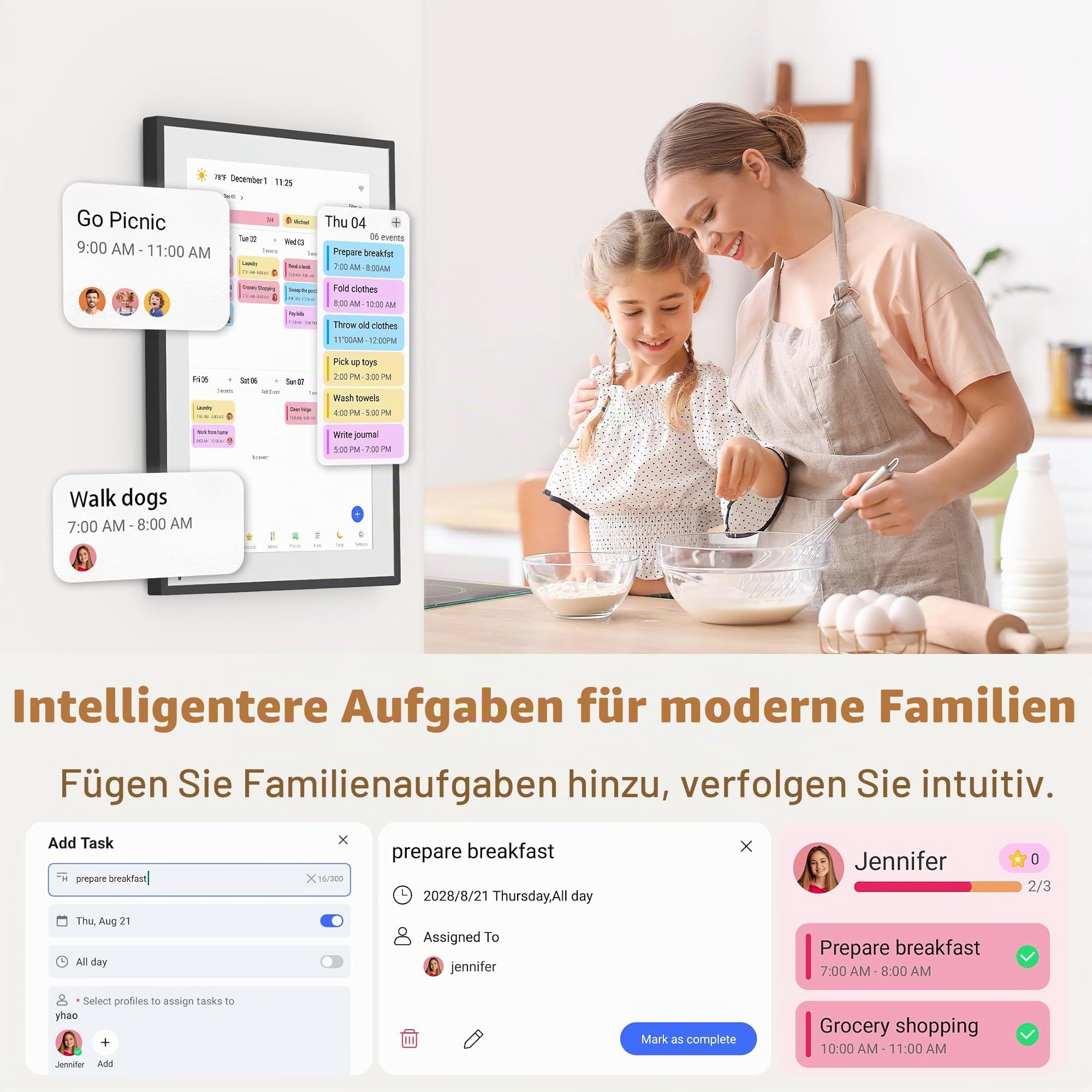 Dragon Touch 14 Zoll Digitaler Kalender Wand - 1920 * 1080 FHD Elektronischer Wandkalender Familienplaner mit 32GB Speicher und Wandhalterung, Touchscreen Intelligenter Tischkalender-Schwarz