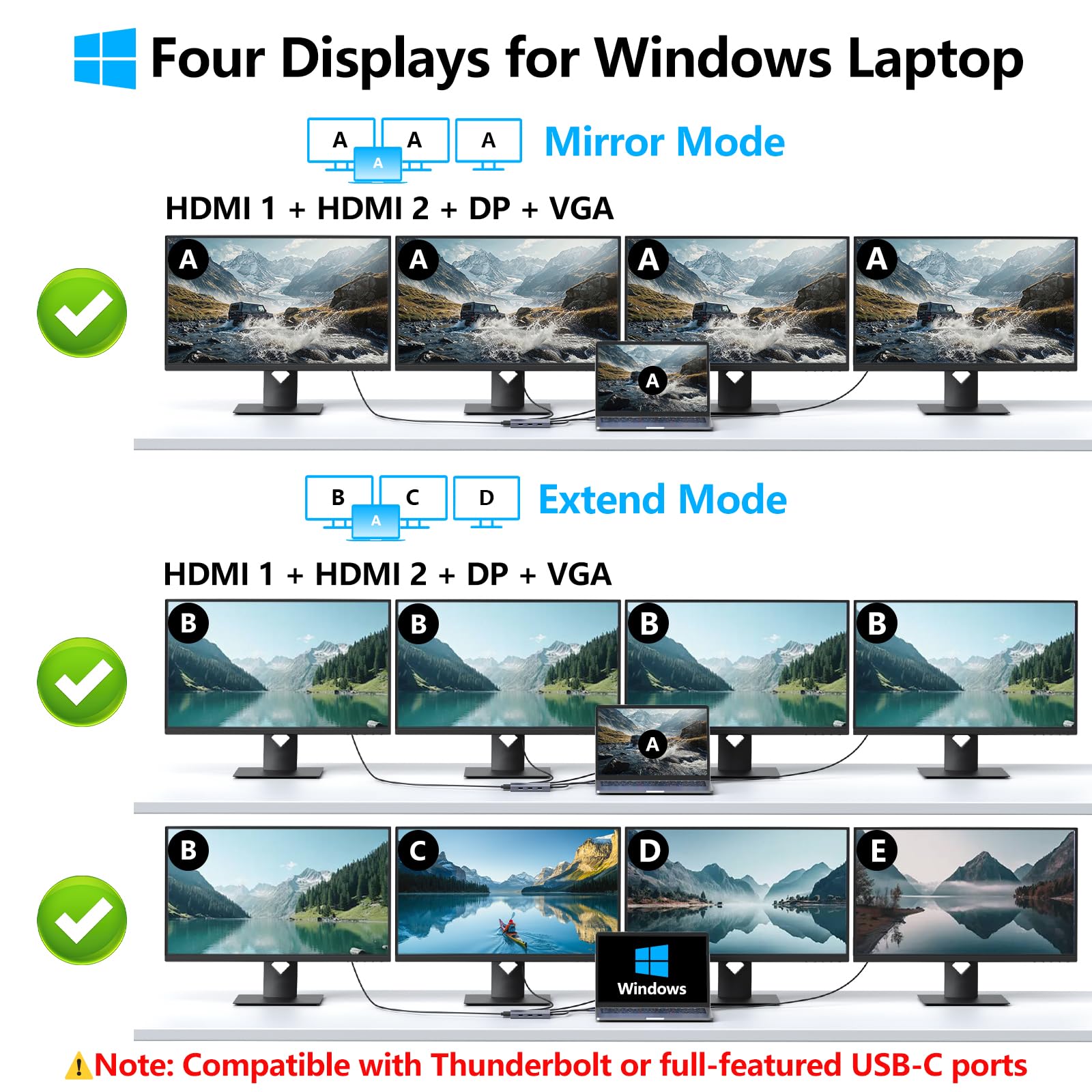 Melelink - Docking station USB C, adattatore per monitor Dual HDMI, hub USB C 3 monitor con 2 HDMI 4K, display 8K, VGA, PD da 100 W, porte USB C&A, docking station 9 in 1 per computer portatile Dell