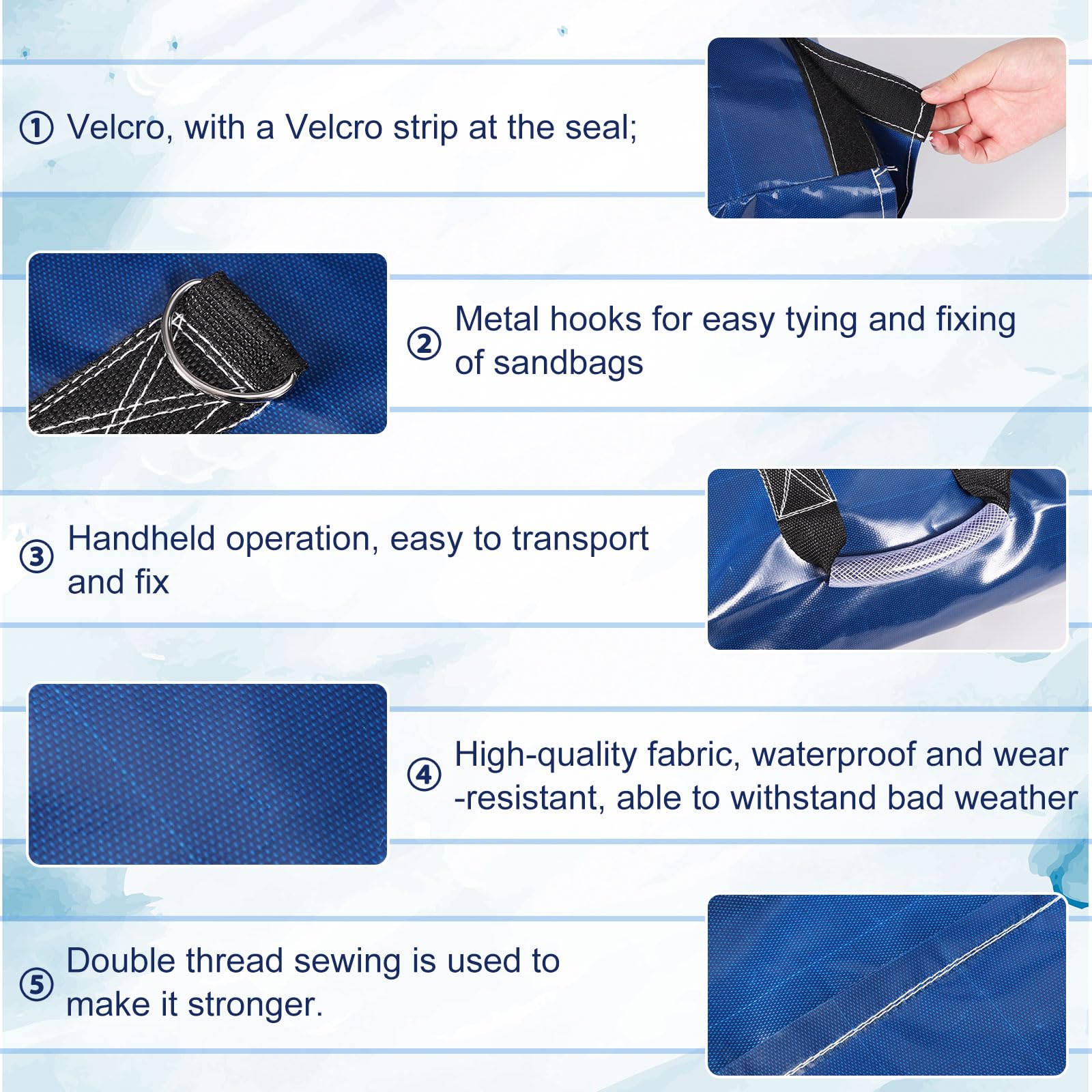 BOXOB 6pcs Vinyl Sandbags, Heavy-Duty Sand bags with Handles for Bounce House Canopy Tent Water Slides Secure Anchoring for Outdoor Inflatables Durable Weather-Resistant (Blue) - Image 4