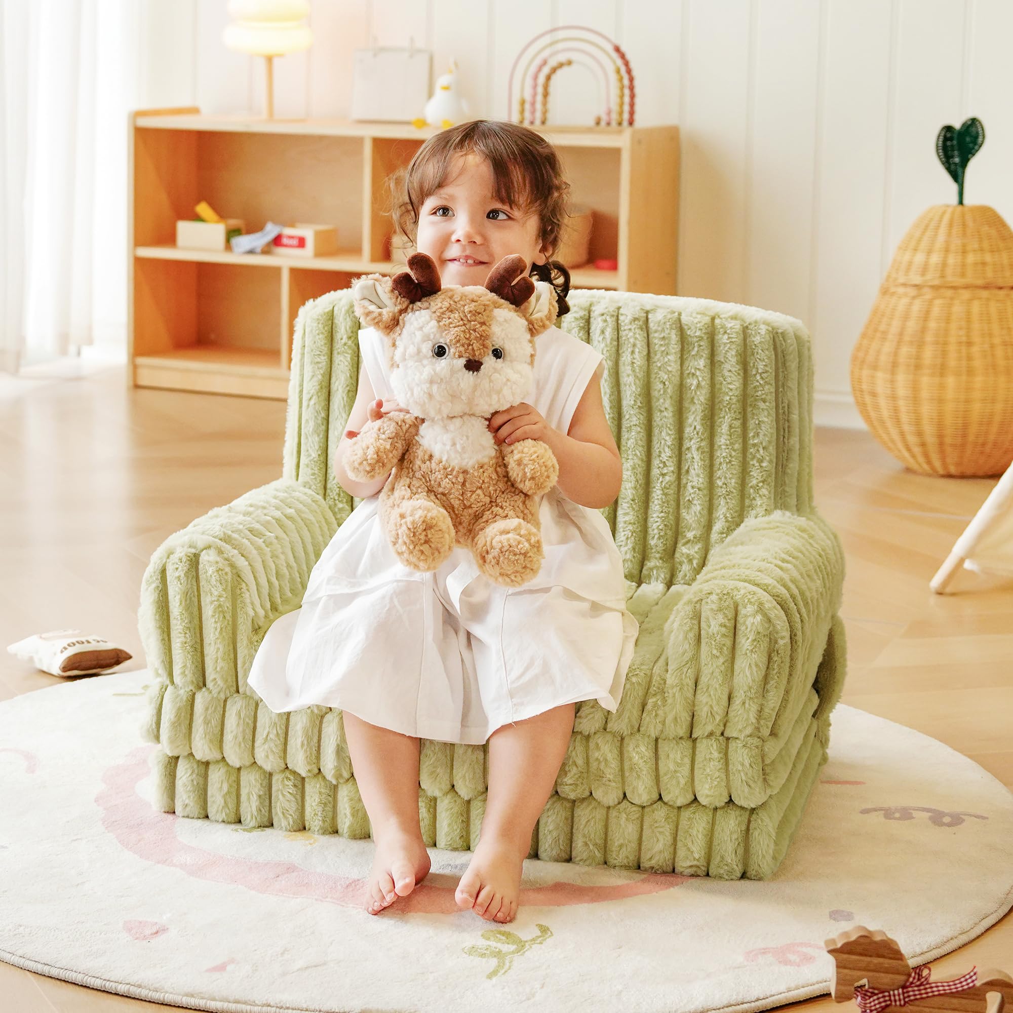 ROBUD Kinder Sofa 2-in-1 Klappsofa & Matratze – Faltbares Kindersofa mit abnehmbarem Bezug, Aufbewahrungstasche & Tragegriff - Grün