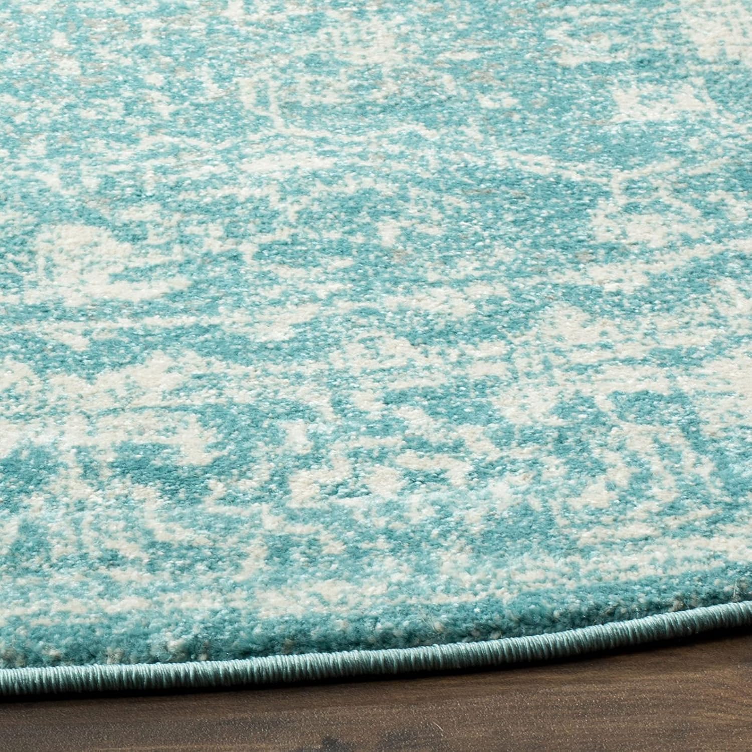 SAFAVIEH Evoke Collection Area Rug - 6'7" Round, Light Blue & Ivory, Shabby Chic Distressed Design, Non-Shedding & Easy Care, Ideal for High Traffic Areas in Living Room, Bedroom (EVK270D)