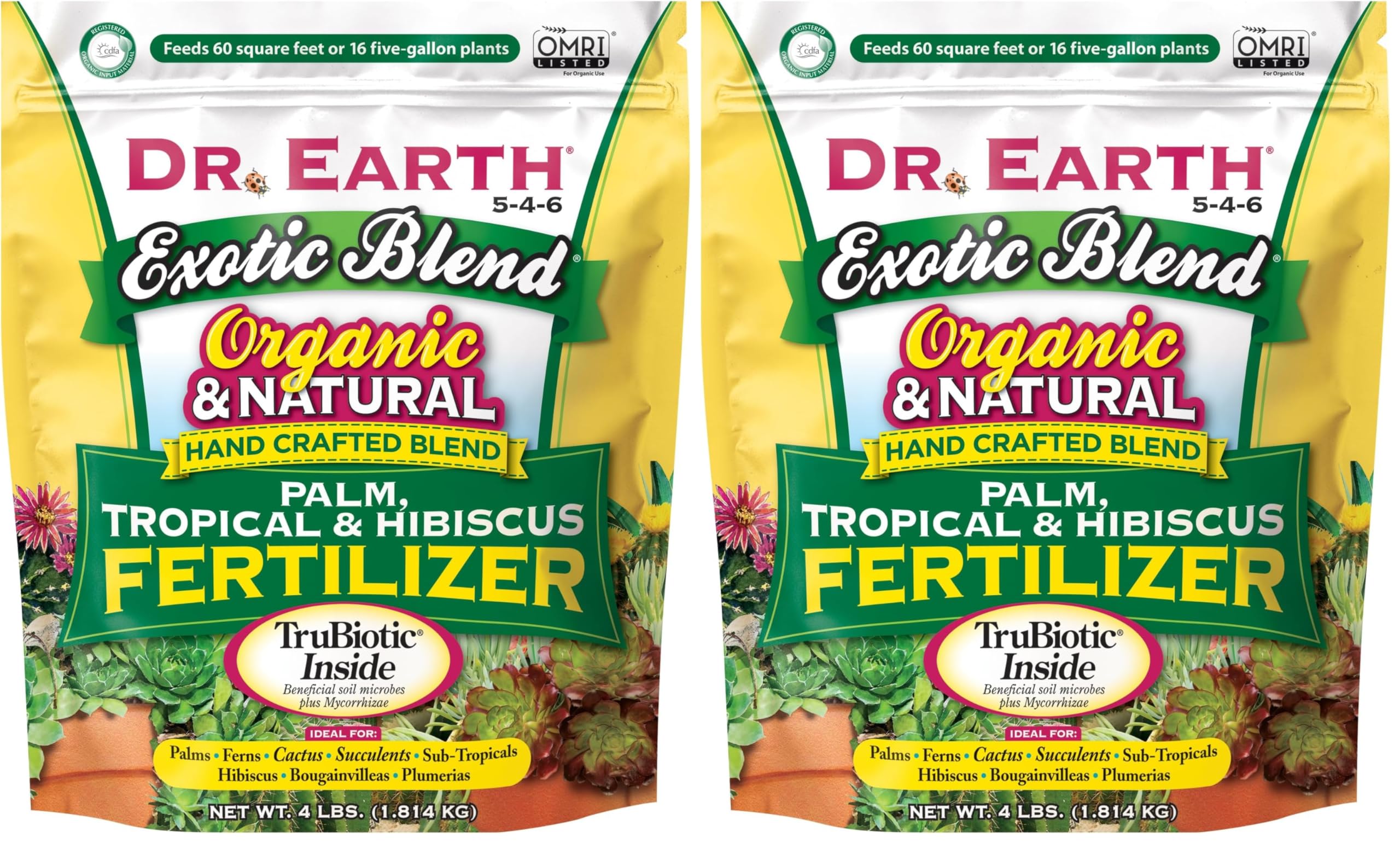 DR EARTH INC 756P Exotic Dr. Earth Exoitc Blend Palm, Tropical & Hibiscus Fertilizer 4lb, Natural (Pack of 2)