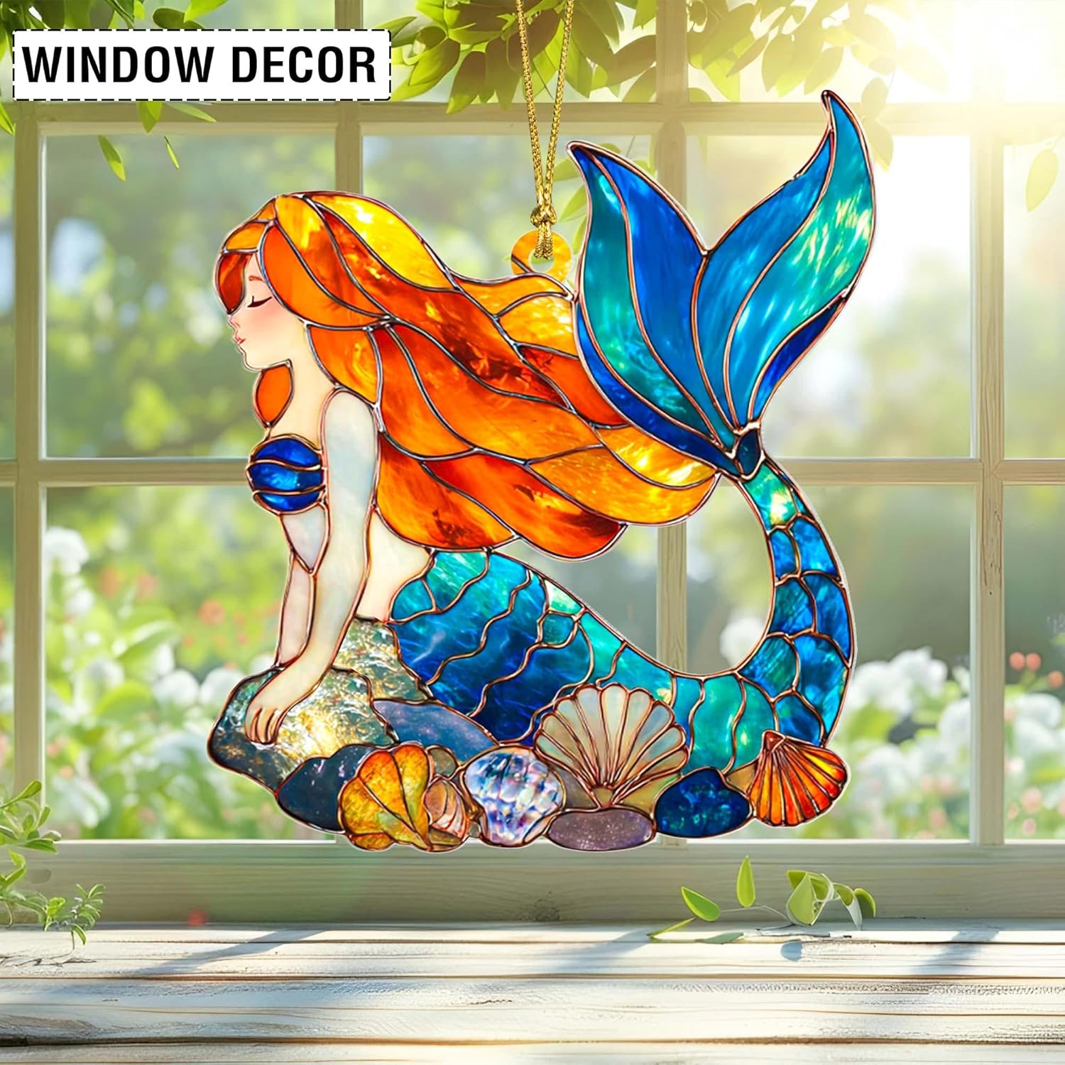 Mermaid Acrylic Faux Stained Glass Ornament, Mermaid Ornament, Mermaid Christmas Ornaments, Ornaments for Girls, Mermaid Christmas Decorations, Exchange Gift - Image 3