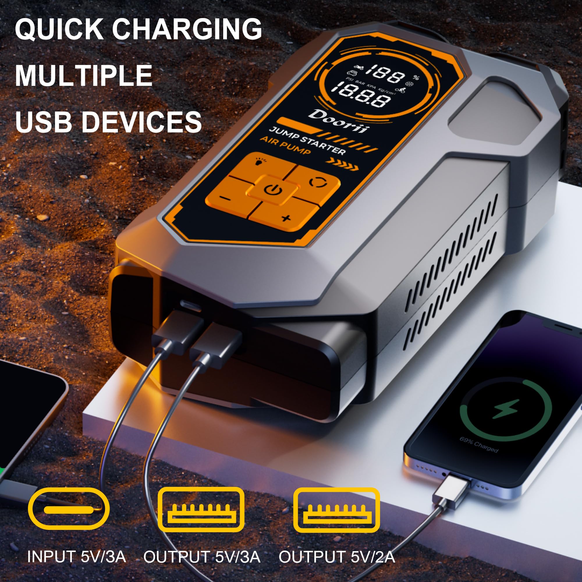 Jump Starter with Air Compressor, Car Jumper Starter Portable 6000A, 150PSI Tire Inflator/Air Pump, LED Flashlight for Up to 10.0L Gas / 8.0L Diesel Engines - 5