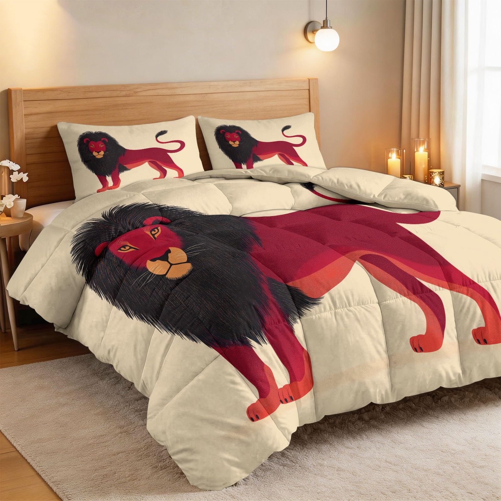 Piumino matrimoniale senza copertura 7,5 Tog, animale leone rosso morbido e caldo, piumino senza copertura per bambini, minimalismo, estate inverno, lavabile, trapunta per camera dei bambini