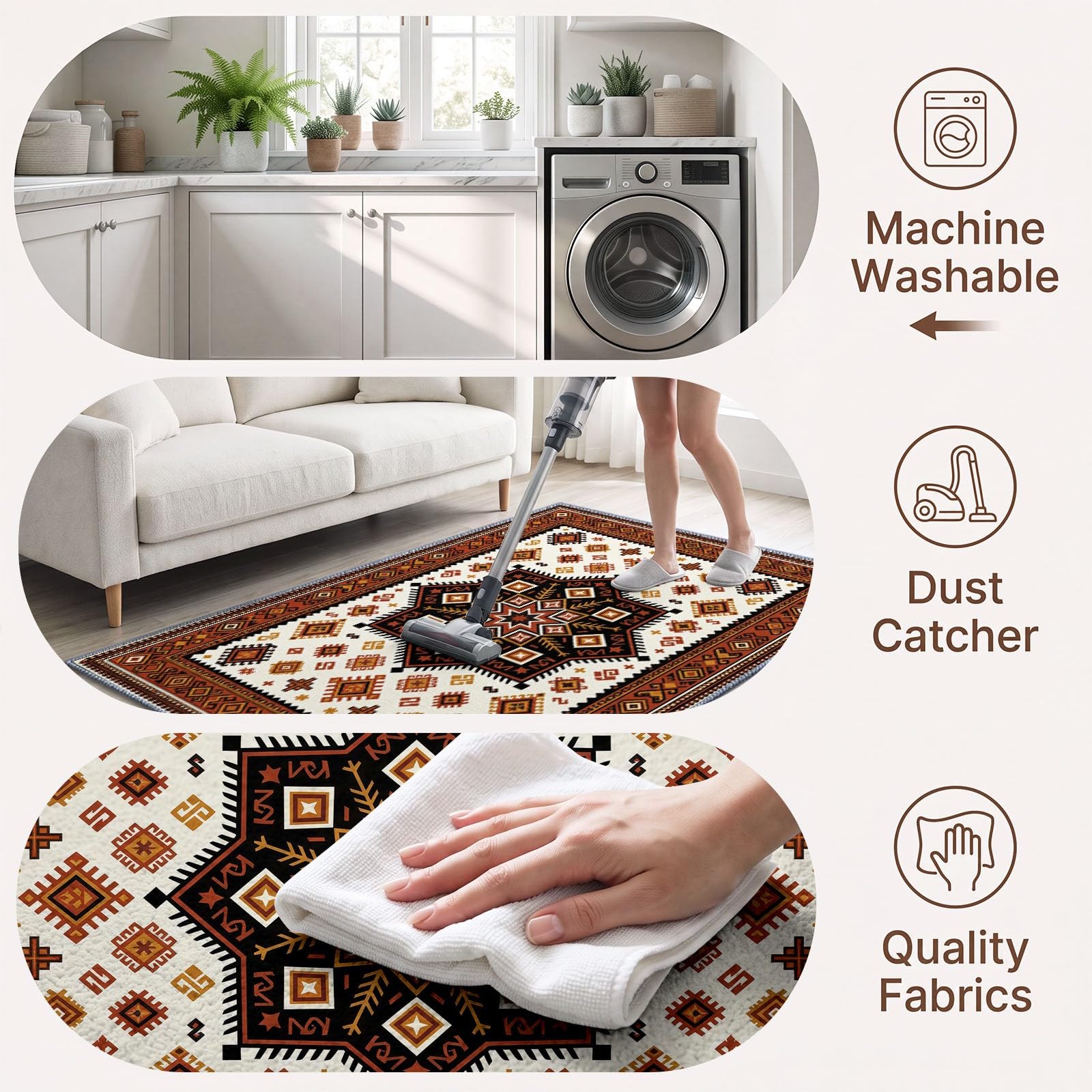 Géométrique Étoile Centrale Tapis Salon Antidérapant Lavable 180x240cm