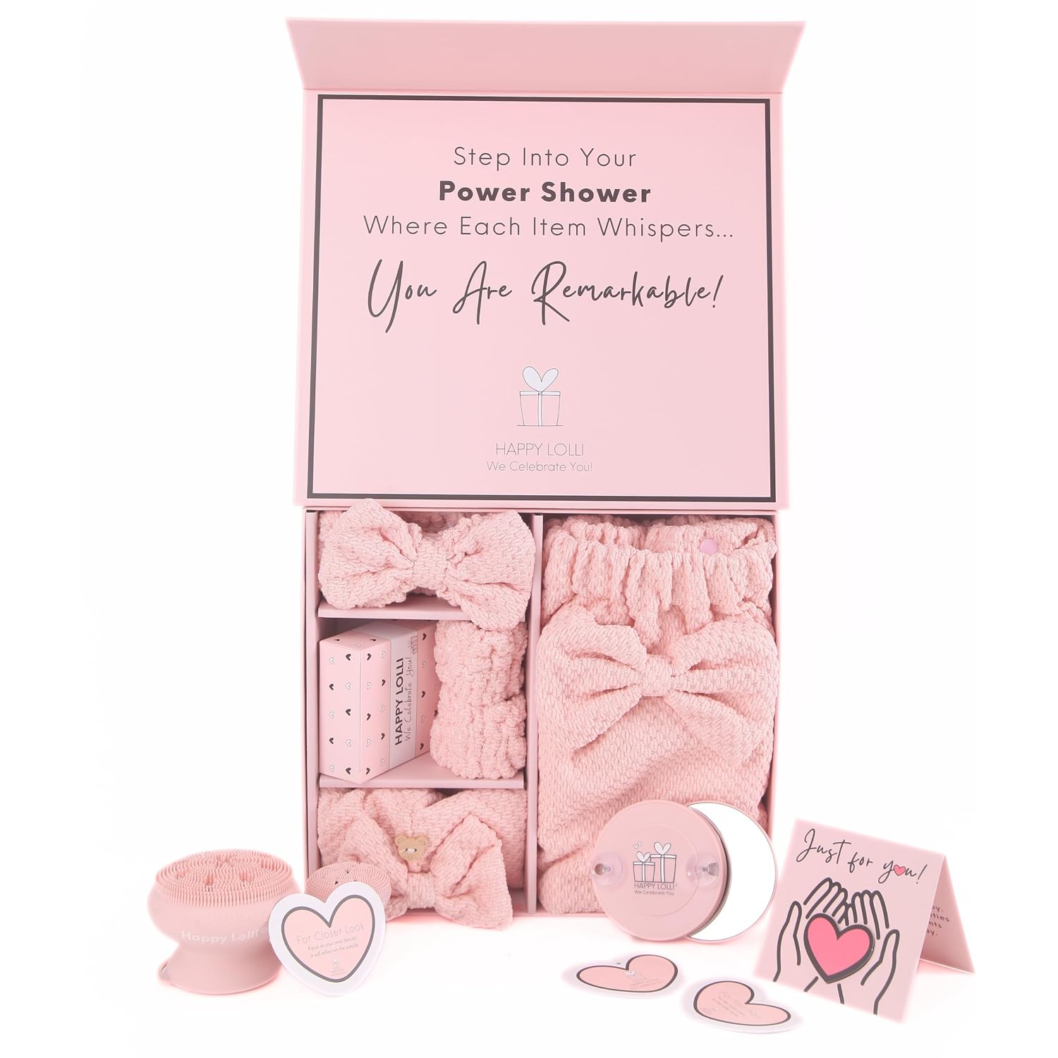 Happy Lolli Power Shower Gift Set – College Essential Bath Accessories for Women and Teen Girls – Includes Body Towel, Hair Towel, Wrist Bands, Headband, Face Sponge and More (Fresh in Pink) Happy Lolli Power Shower Gift Set – College Essential Bath Accessories for Women and Teen Girls – Includes Body Towel, Hair Towel, Wrist Bands, Headband, Face Sponge and More (Fresh in Pink)