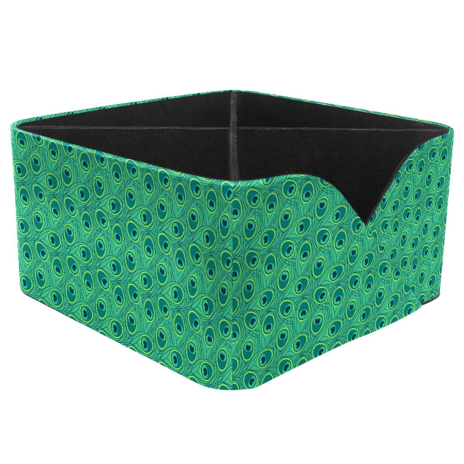 KengjuTesu Peacock Feathers Desktop Organizer Pen Holder, Rectangular Pencil Cup for Office, Study and Makeup Stations