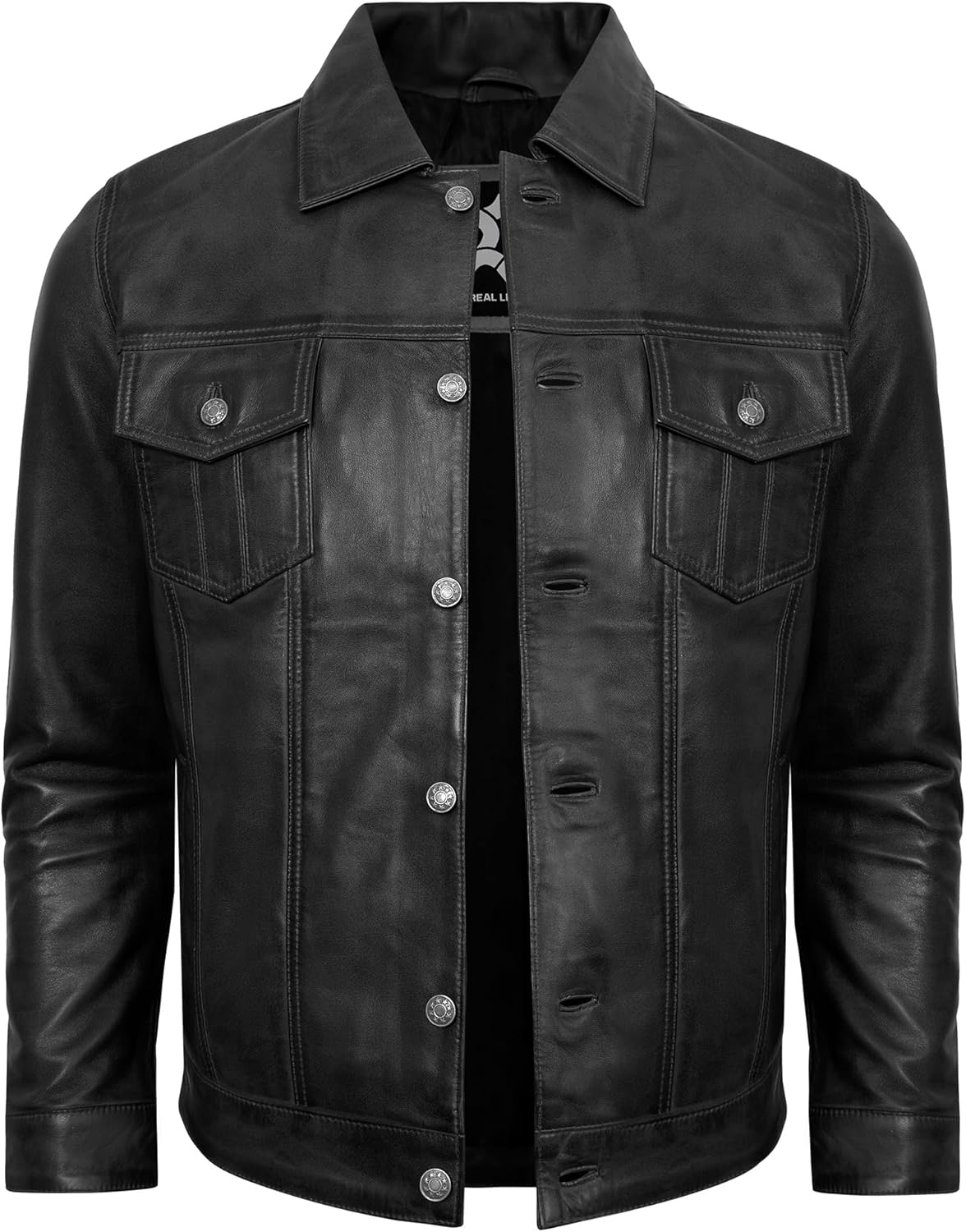 UrbanFocal Leather Jacket For Men - Real Lambskin Polo Collar Premium Vintage Trucker Mens Leather Jackets - Image 2