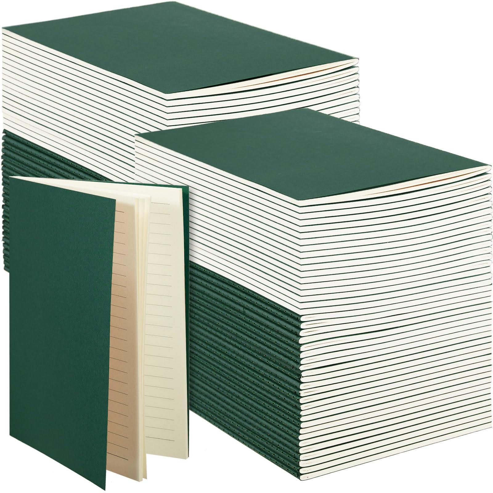 Sepamoon 150 Pack Kraft Notebook Journals 5.82 Inch x 4.13 Inch A6 Softcover Notebooks Bulk for Kids Student Writing Sketch Travel Journal Office Notepad with 48 Pages 24 Sheets, Lined(Green)