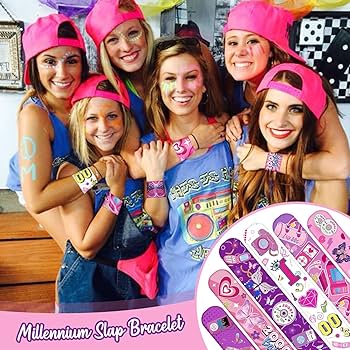 48PCS Y2k 2000s Pink Party Favors Slap Bracelets for Teen Girls