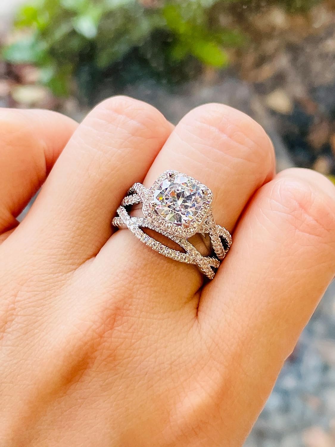 1.5ct Wedding Rings for Women Bridal Ring Set Halo CZ Round Cut Cubic Zirconia 18K Gold Plated Engagement Rings Set Size 6-10