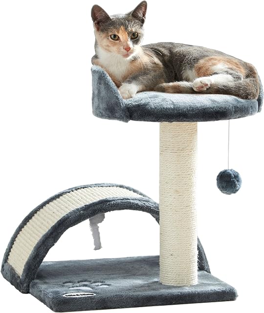 Milo & Misty Cat Bed  Cat Scratching Post and Bed, 43.5cm Small Cat Climbing Frame with Bed, Sisal Scratch Post, Play Bridge and Hanging Toys for Indoor Cats and Kittens  Grey