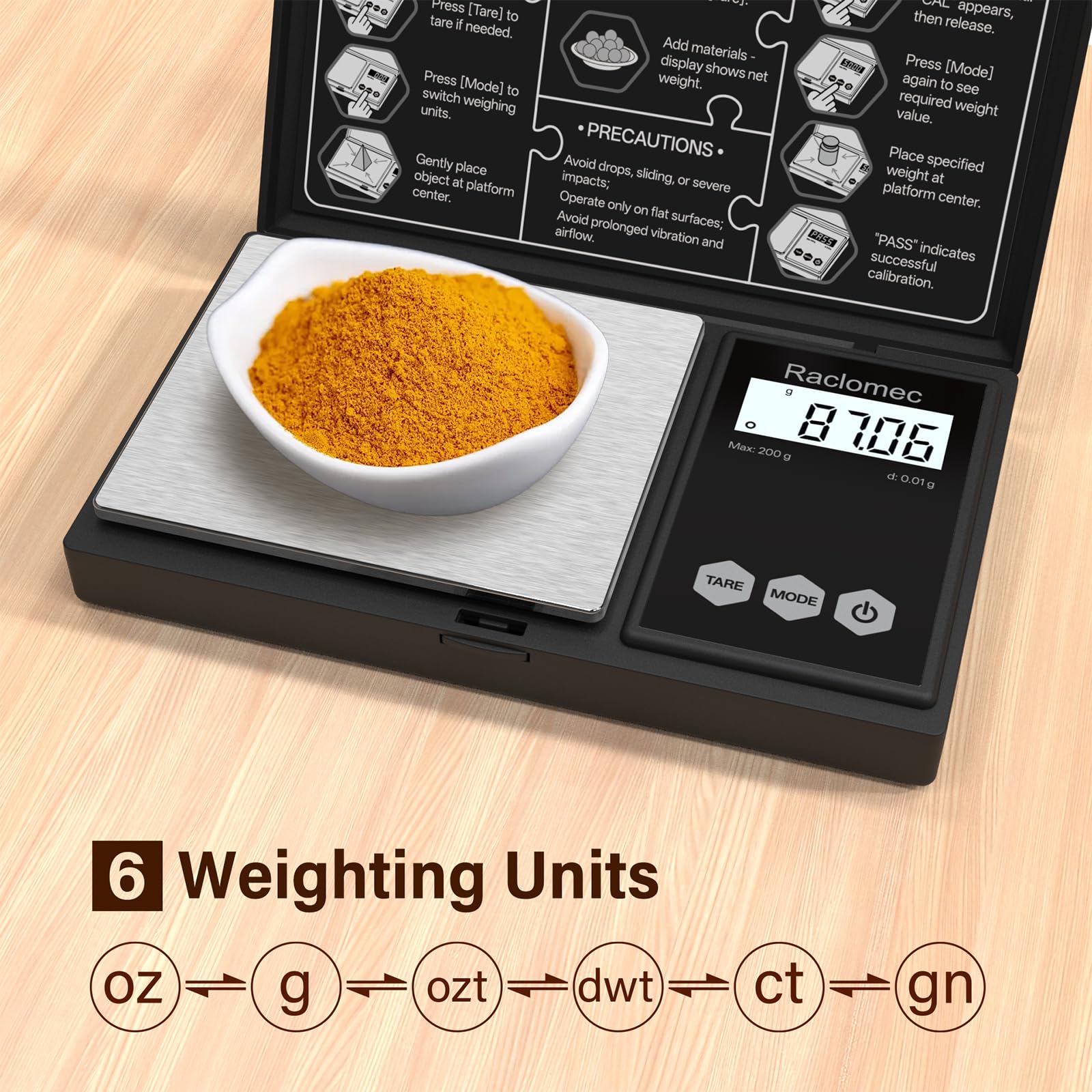 Báscula digital para joyas, 200 g x 0,01 g, báscula de pesaje, gramos, onzas, quilates, grano para alimentos, peso de ingredientes pequeños.