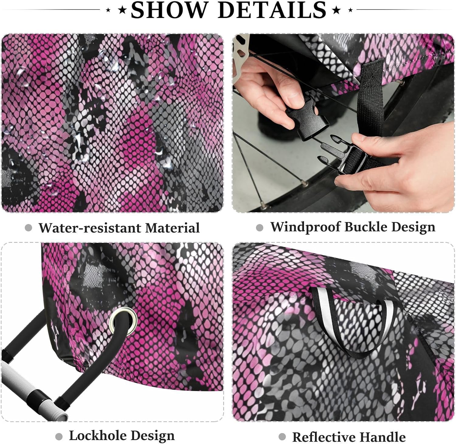 ALAZA Pink & Black Snake Print Bike Cover Waterproof Outdoor Ebike Bicycle Covers Tarp Protection for 1/2 Bikes, Sun UV Dust Wind Proof