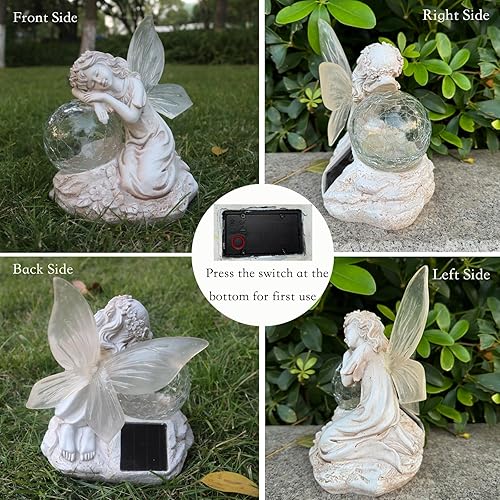 Miniatura 10 de Estatuas de jardín al aire libre, decoración solar de ángeles de tortuga con suculentas, luces LED, adornos de jardín, figuras para patio, césped,