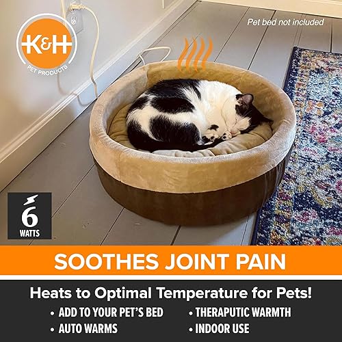 Miniatura 3 de Calentador de cama para mascotas K&H Manufacturing, tostado, M, Blancos & canelas