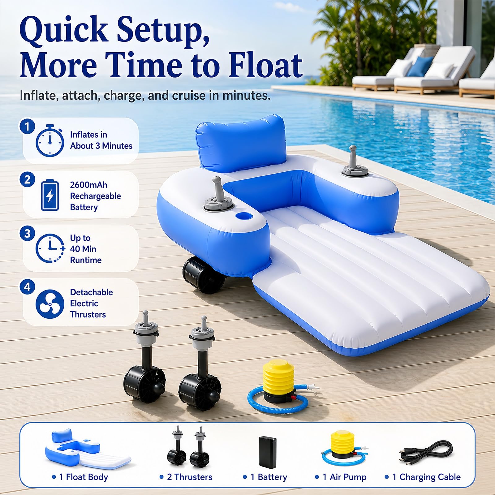 Asiento Acuático Inflable con Doble Motor 50w, Flotador Eléctrico para Adultos | Alimentación Mediante Batería Recargable, Cuerpo Flotante Estable Para Un Uso Seguro Dentro De Piscinas Privadas