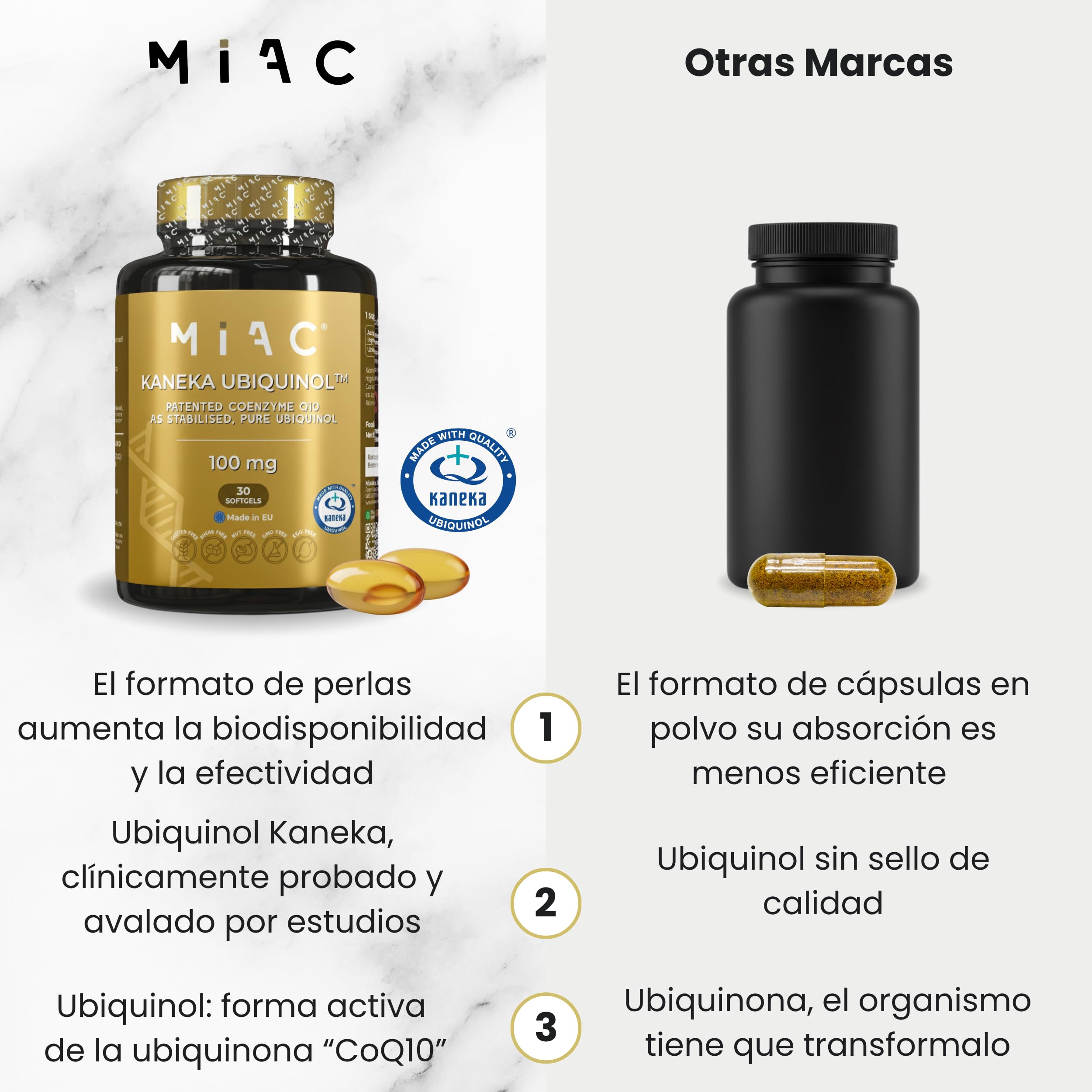 Ubiquinol Kaneka 100 mg | Coenzima Q10 con Ubiquinol Kaneka | Potente fórmula con CoQ10 para energía celular, salud cardiovascular y función cognitiva | Vegano/Sin Gluten