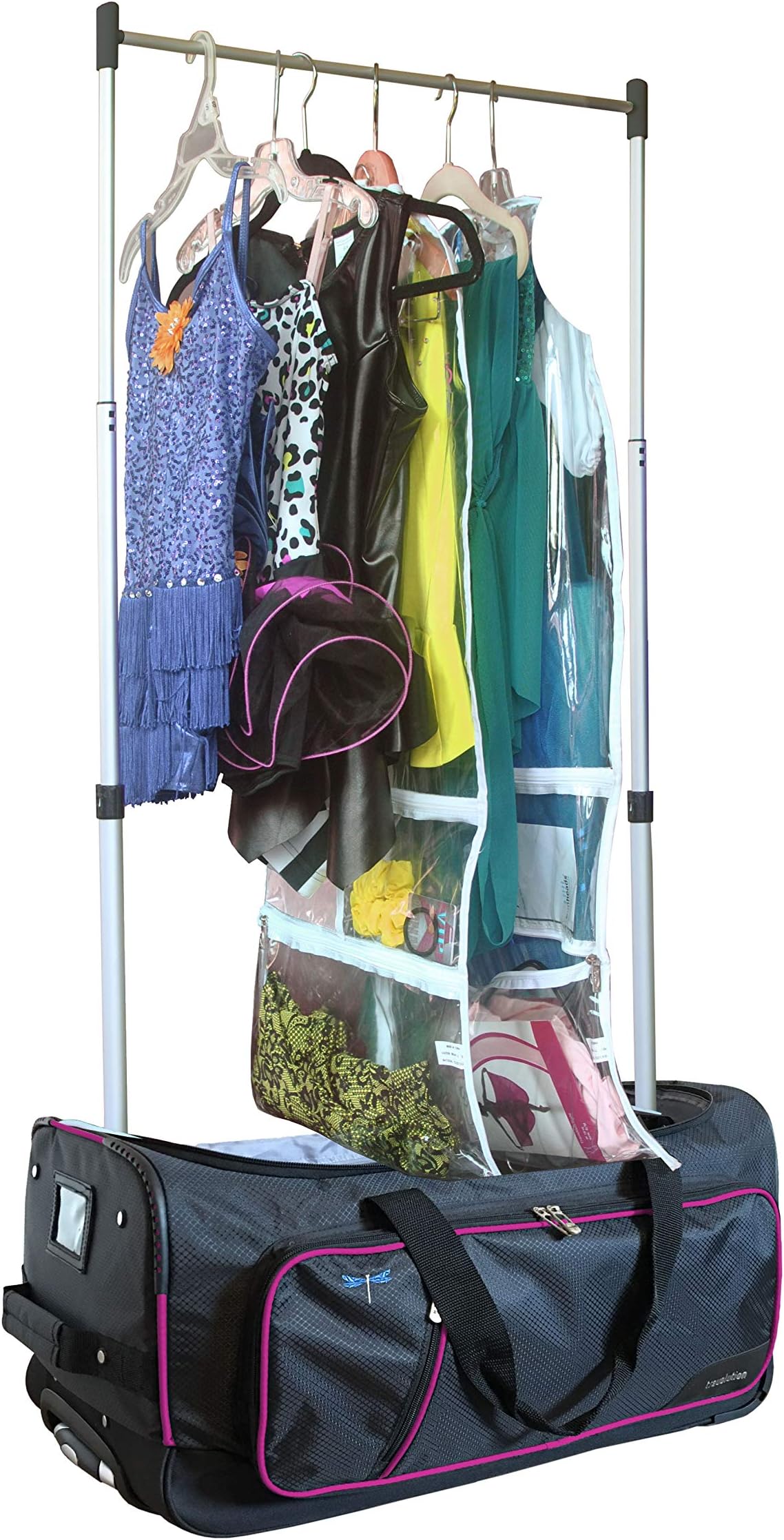 Travolution23 Inch Garment Rack Duffel with Wheels, Black/Pink, 23 Inch Garment Rack Duffel with Wheels