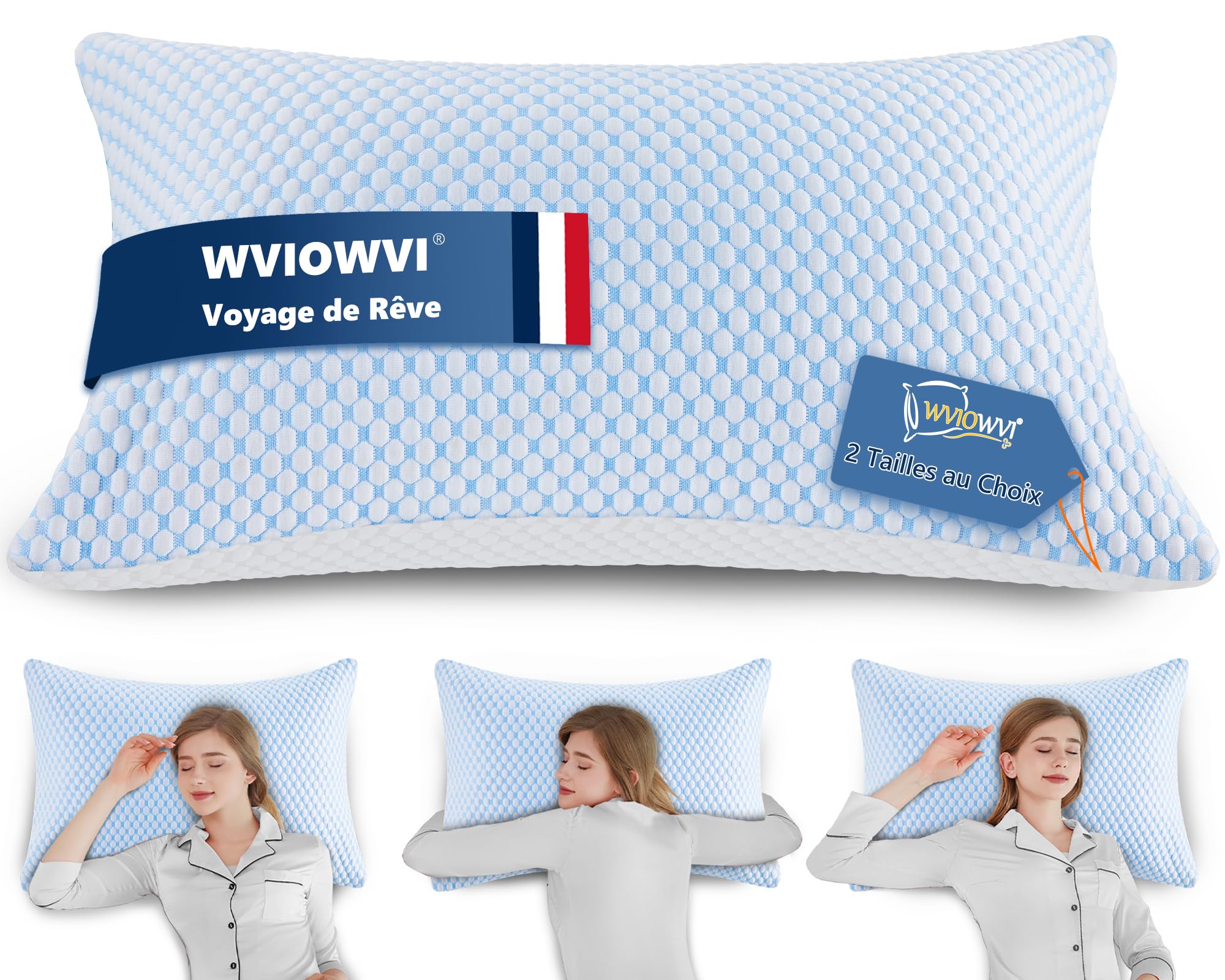 Oreiller Memoire Forme 40x80 cm Ergonomique Cervical Réglable Meilleur Pillow Plat Coussin à Amovible Taie Oreiller et Fermeture éclair