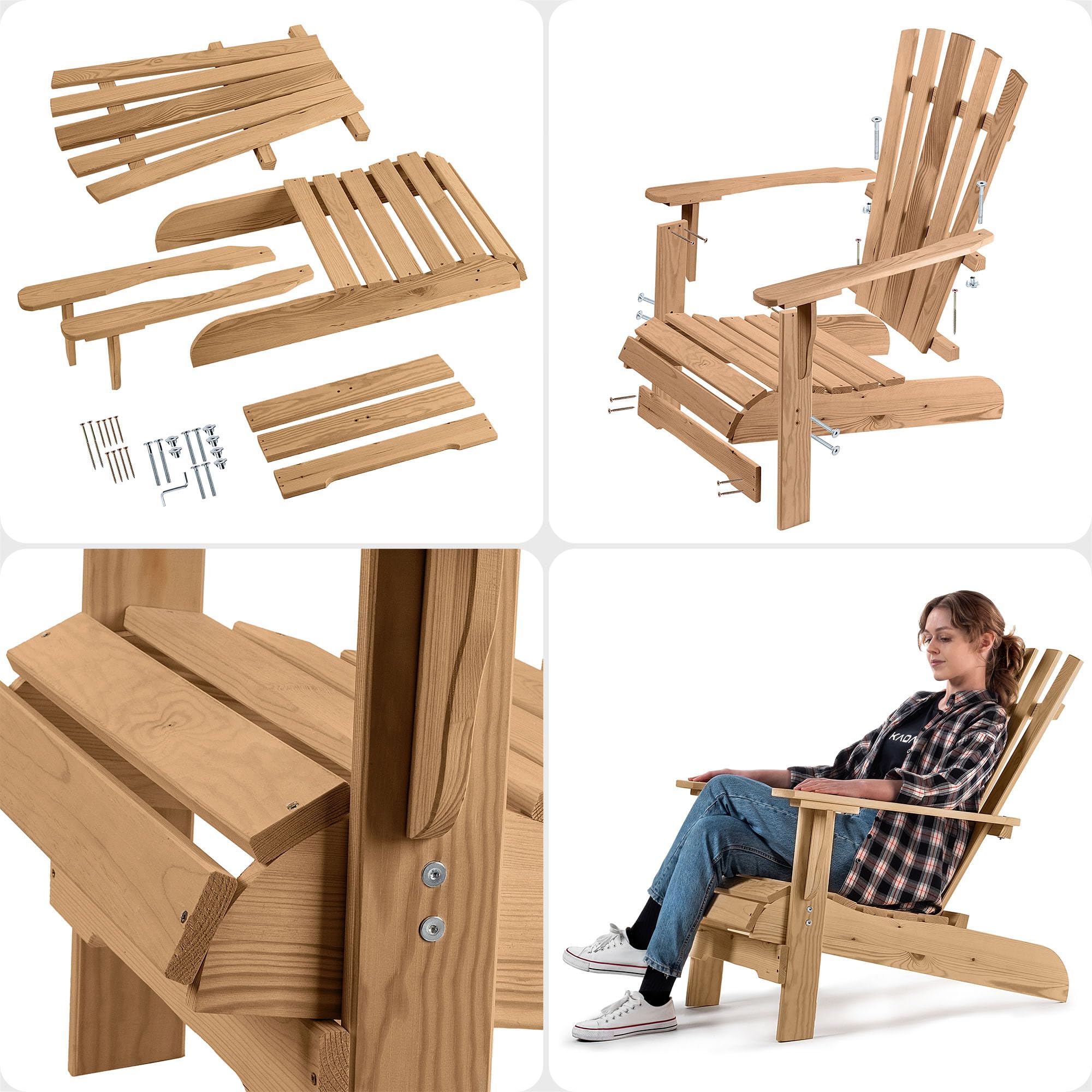 KADAX Adirondack Chaise de jardin en bois, avec dossier haut et accoudoirs, chaise de relaxation, fauteuil d'extérieur en bois pour jardin, foncé