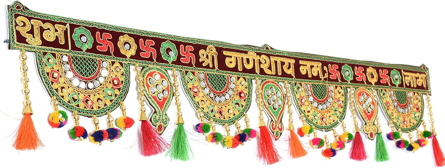 Divyakosh Handmade Traditional Multi Zula Pearl Plastic Beads with Mirror Work Door Hanging/Bandarwal/Toran for Door, Traditional Multicolor(37 inch Length).