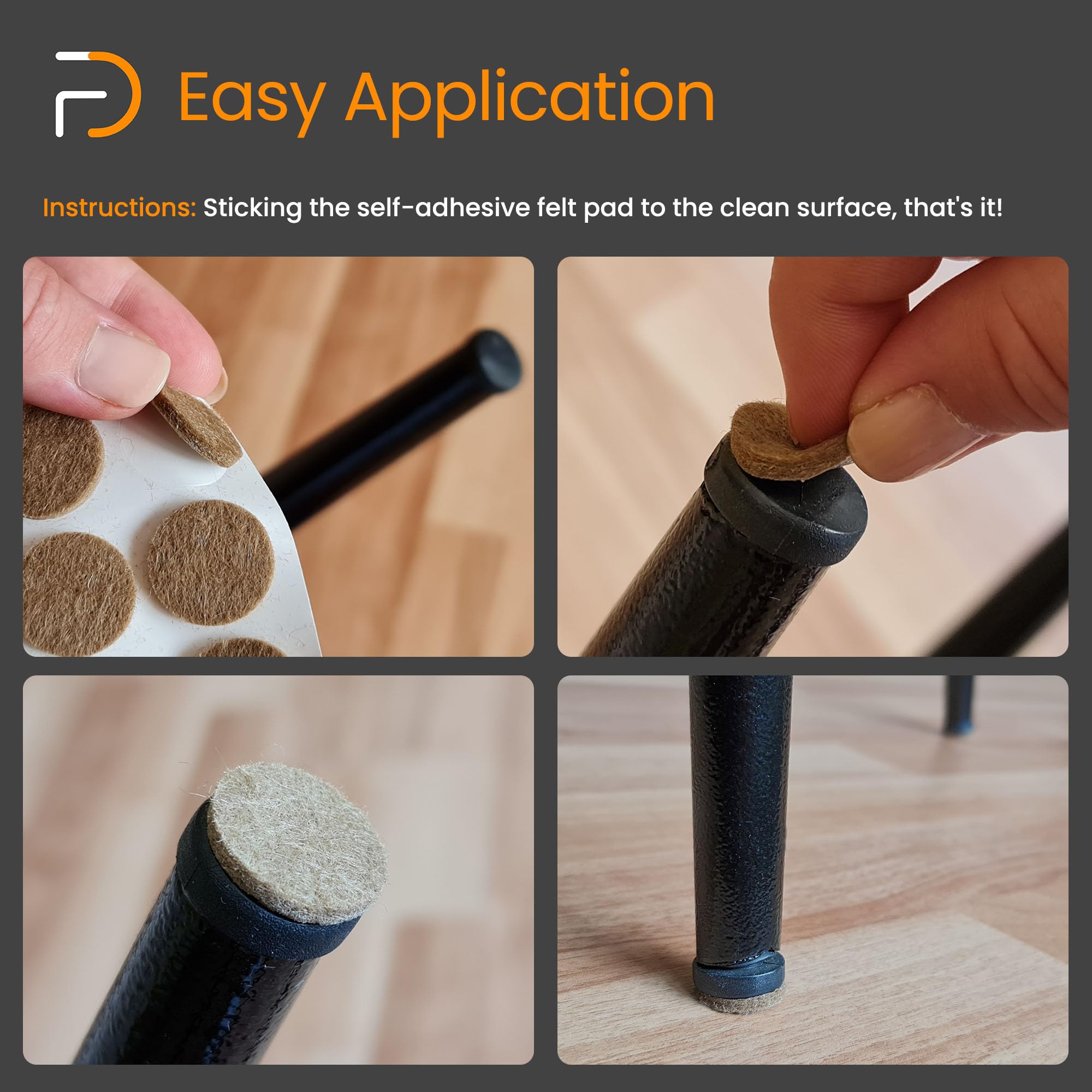Furndiy - Almohadillas de fieltro para muebles de madera dura, almohadilla de fieltro autoadhesiva para sillas y patas de asiento, fácil deslizamiento, antiarañazos, tapón de ruido, parachoques y