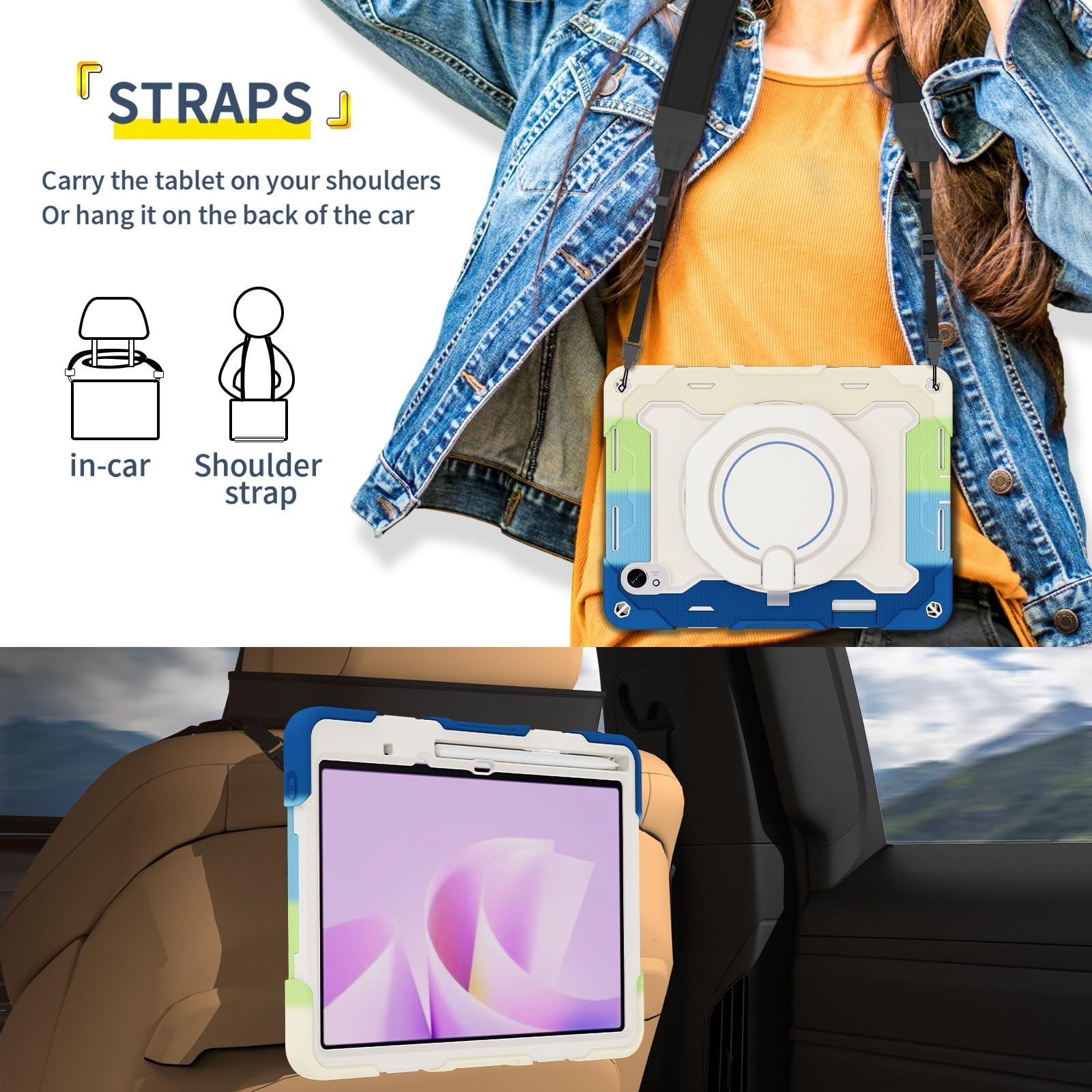 Custodia protettiva completa, resistente, per Huawei Matepad Air da 11,5 pollici, supporto girevole a 360°, tracolla, portapenne e anello per impugnatura, custodia antiurto per bambini e adulti (blu