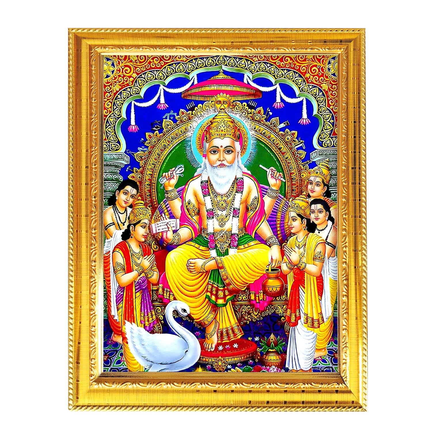 Fashnkart Vishwakarma Kammalar Hindu God Photo With Golden Frame Table Wall Pooja Room Worship Religious Spiritual 8.3X6.5