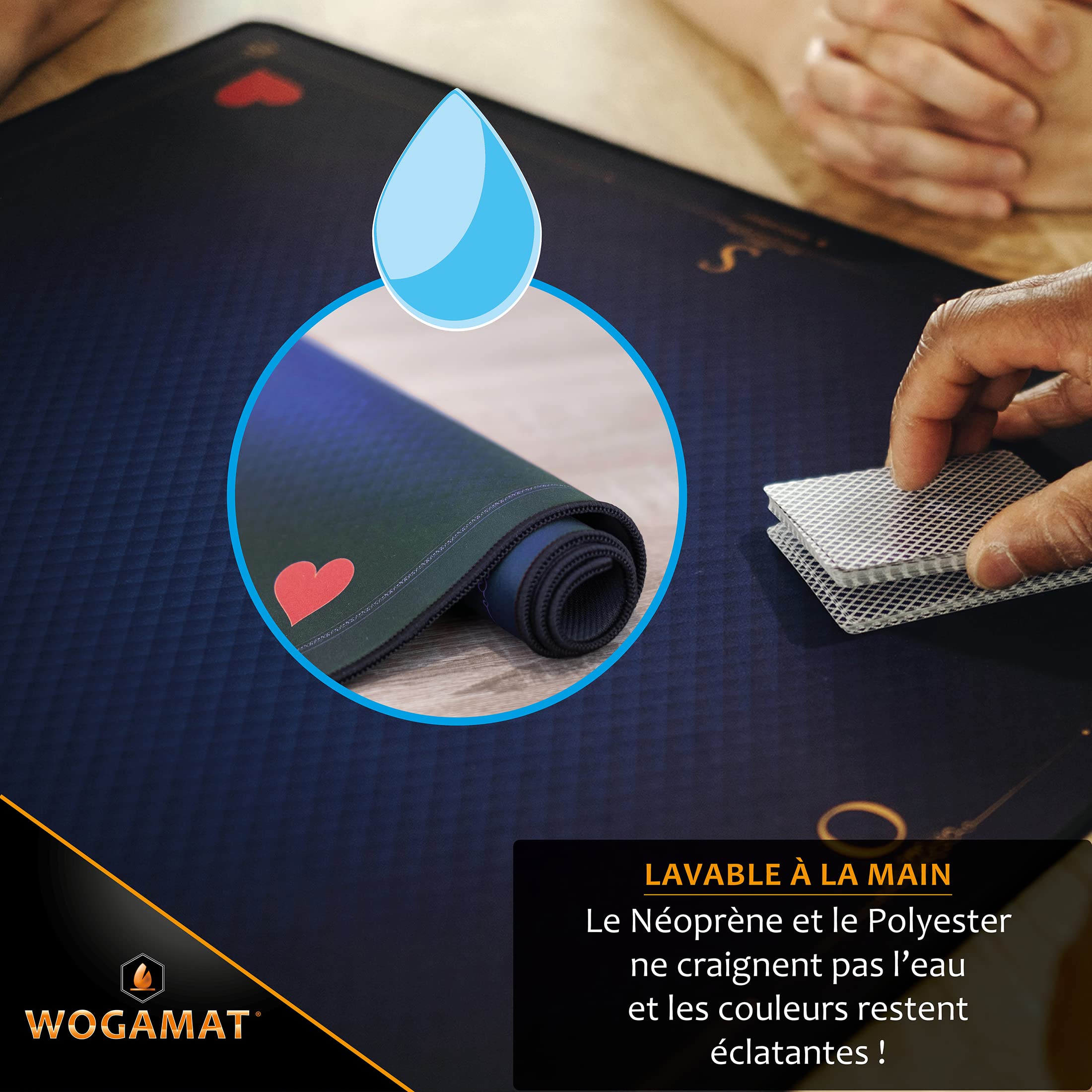 WOGAMAT Officiel – Alfombra de Juego de Cartas de Lujo Azul para Tarot póker, contra, Esquina 60 x 60 cm, Neopreno, Grueso y Antideslizante, Juegos de Cartas