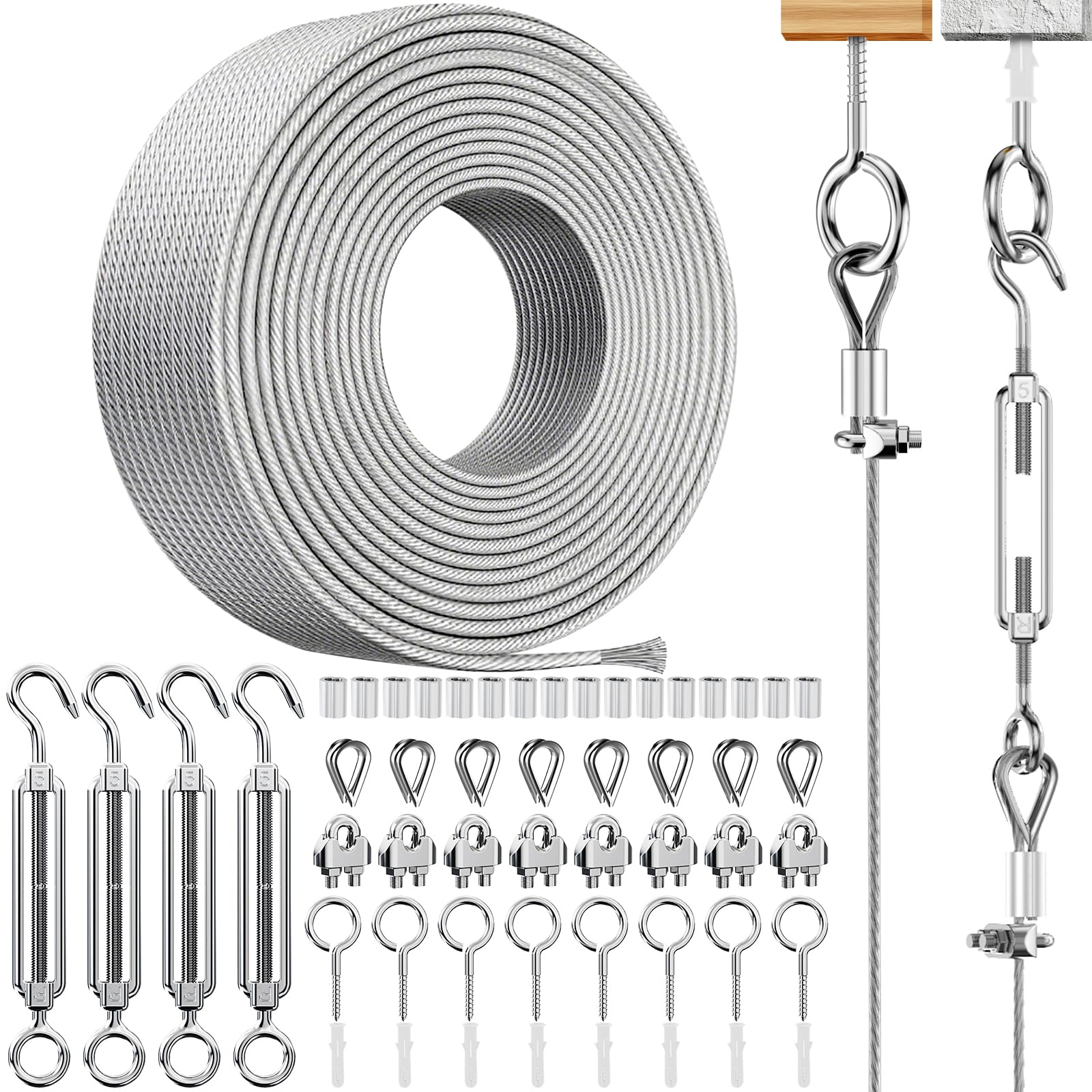 Drahtseil Rankhilfe Set Edelstahlseil 3mm, Pflanzendraht Stahlseil Mit Ösen 20m Pflanze Kletterhilfe Drahtseil Rankhilfe Gurken für Terrassengeländer wäschespinne String Licht Aufhängen, Garten Draht
