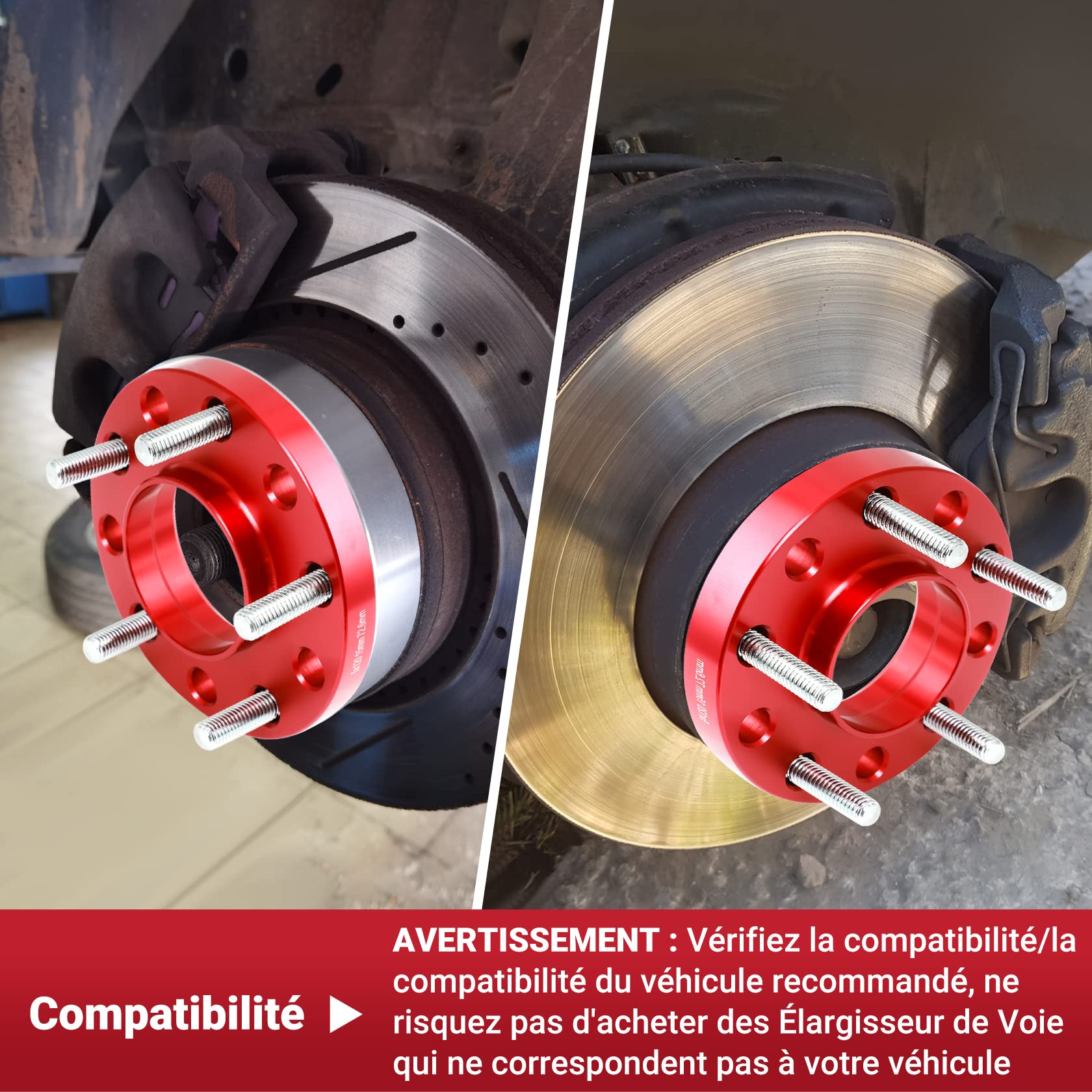 CarBole Élargisseurs de Voie 5x120 15mm, M12x1.5 NLB 72,56 mm | Compatible avec BMW, 2 Pièces Wheel Spacer Adapters, Nombre de Trous 10, Rouge