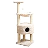 Baza Cat Tower, Scratching Posts, Condo, Hammock, Platform, Dangling Pom-Pom,Cream,44543 Large