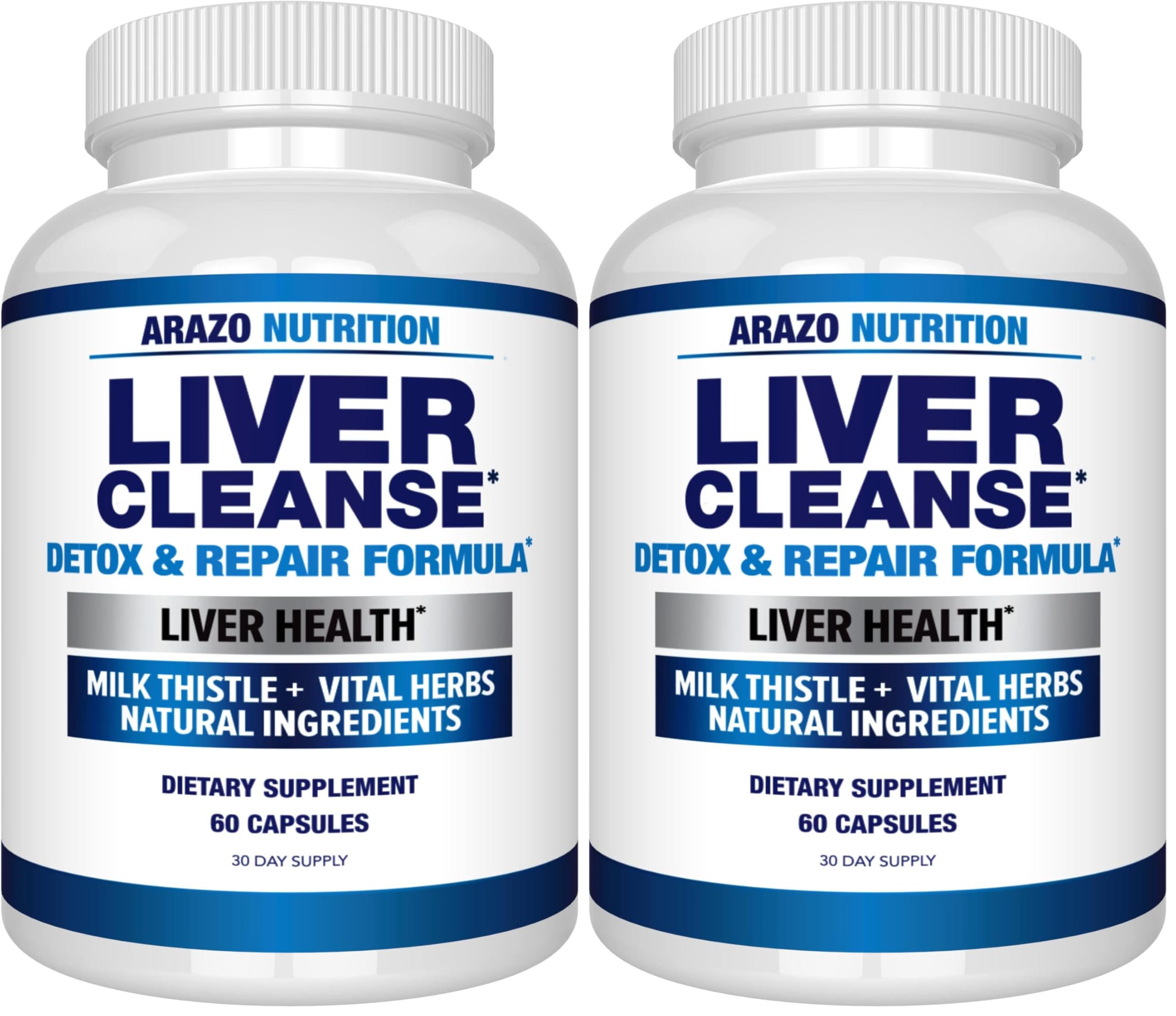 Arazo Nutrition Liver Cleanse Detox & Repair Formula – Milk Thistle Herbal Support Supplement: Silymarin, Beet, Artichoke, Dandelion, Chicory Root (Pack of 2) 60 Count (Pack of 2)