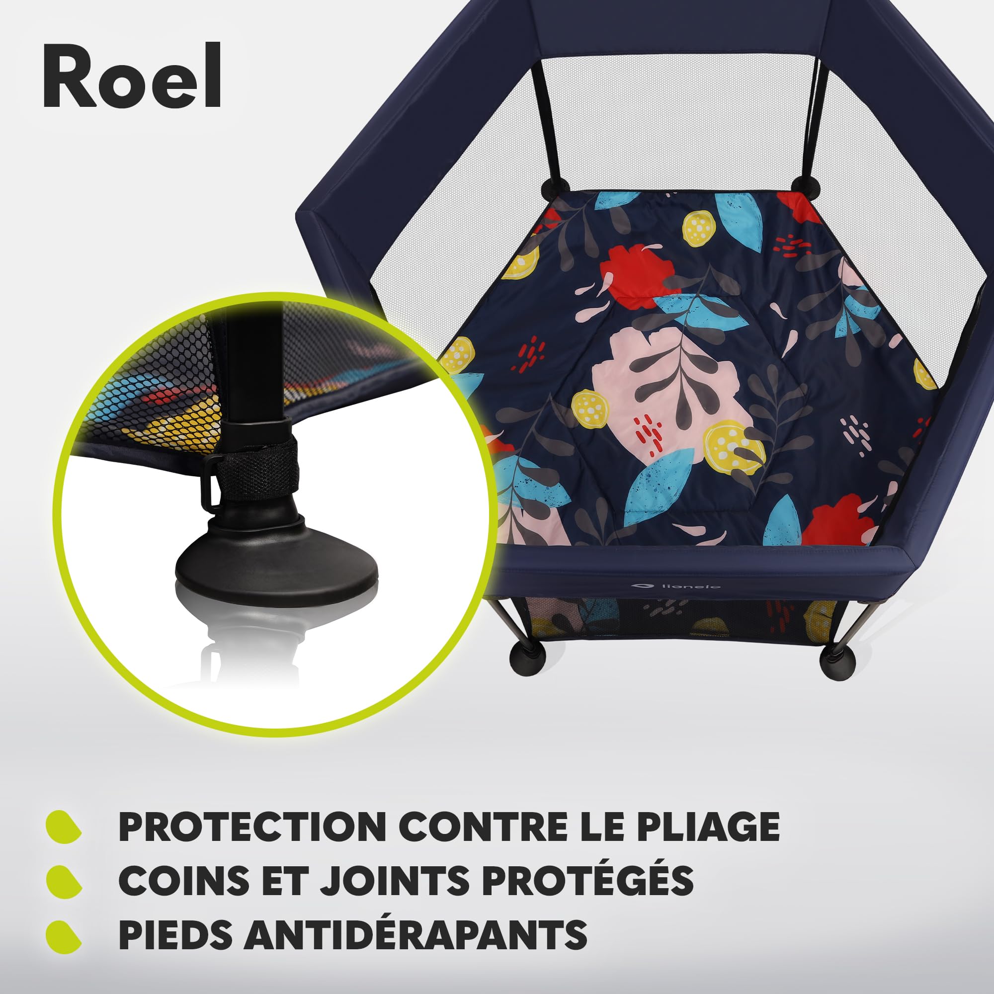 LIONELO Roel, parc bebe, pliant, de grandes 135x118x83 cm, protection anti-pliage LockGuard, lit bébé, mobiles, parcs, tapis de jeu, grand et stable, fond renforcé (BLUE NAVY)