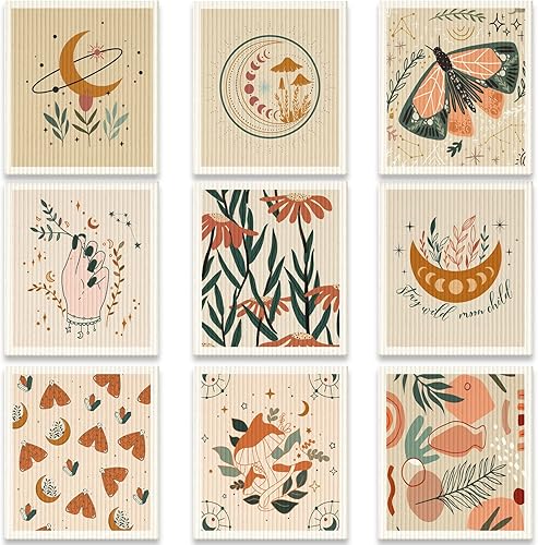 9 paños de cocina suecos absorbentes suecos para platos, flores, suaves, reutilizables, esponjas, de secado rápido, trapos de cocina (color simple,