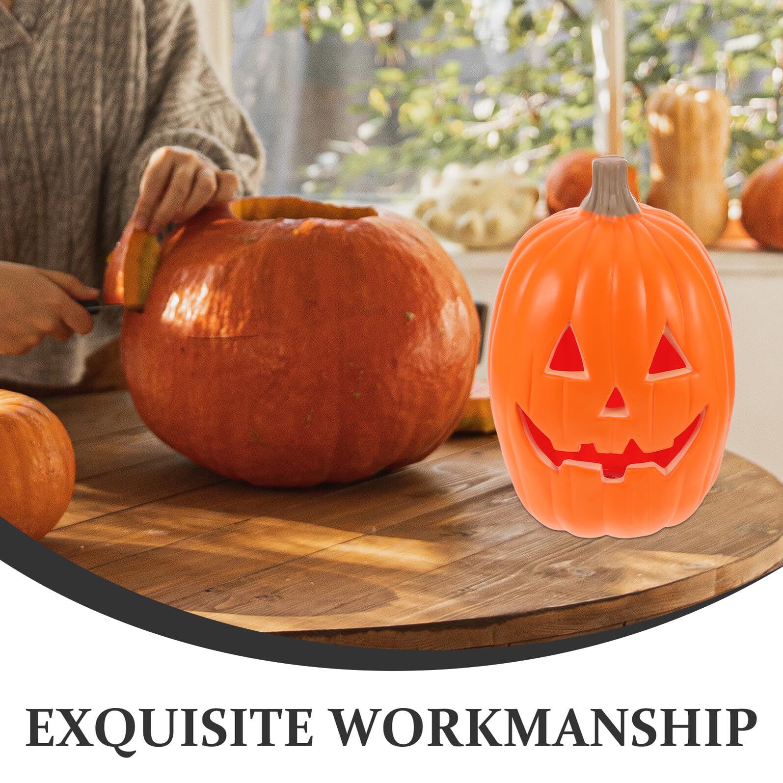 POPETPOP Calowa Świecąca Dynia LED Do Dekoracji Halloween Wodoodporna Figurka Świetlna Stół i Ogród Uniwersalna Ozdoba Imprezy Wewnątrz i Zewnątrz Sztuczna Świecąca Dynia