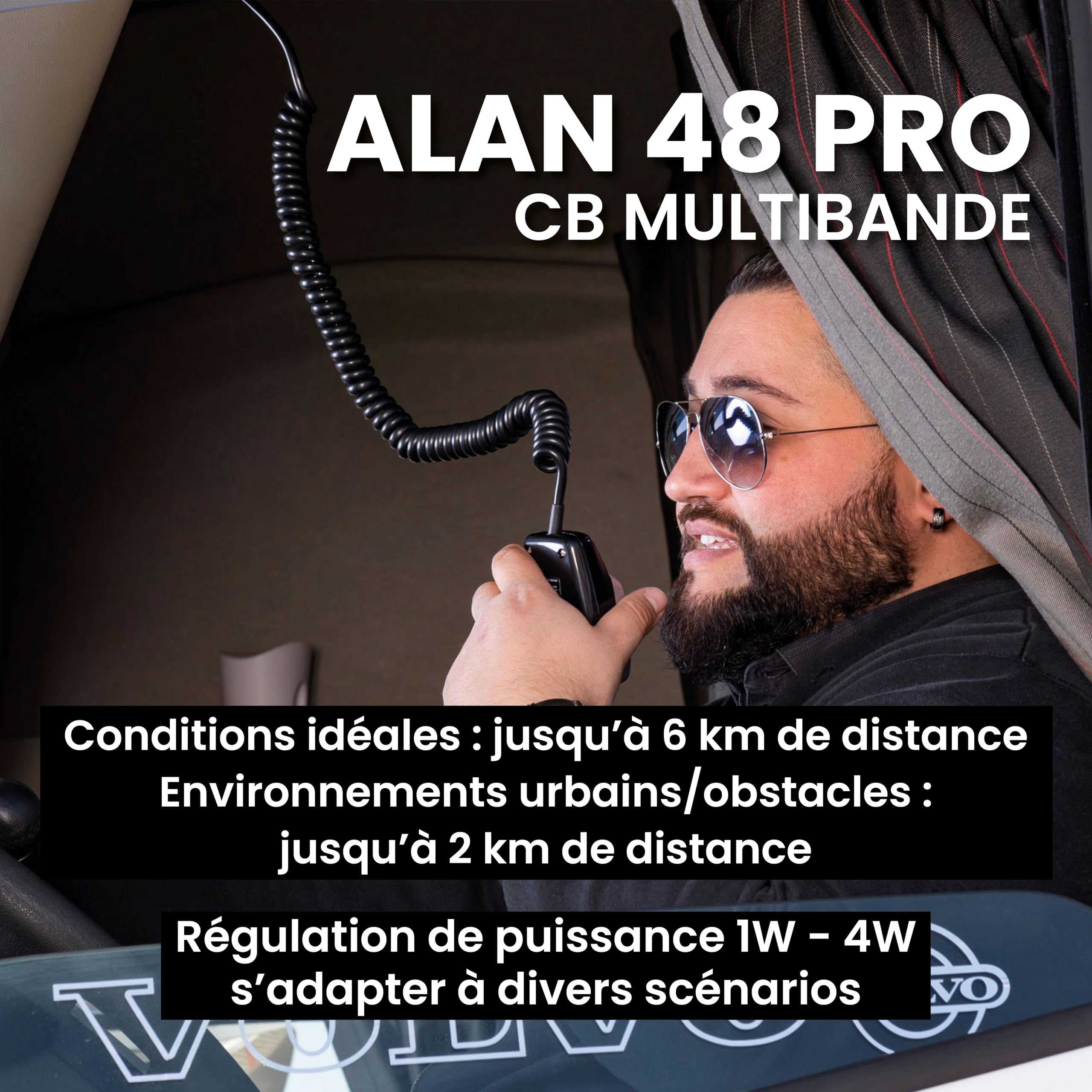 Midland - Radio CB Alan 48 Pro, Radio Récepteur Émetteur Véhicule Multibande sans Licence, Puissance Réglable 1W/4W, Écran LCD, Scan, Dual Watch, RF Gain, Filtres ANL et Noise Blanker, Micro 6 Pin