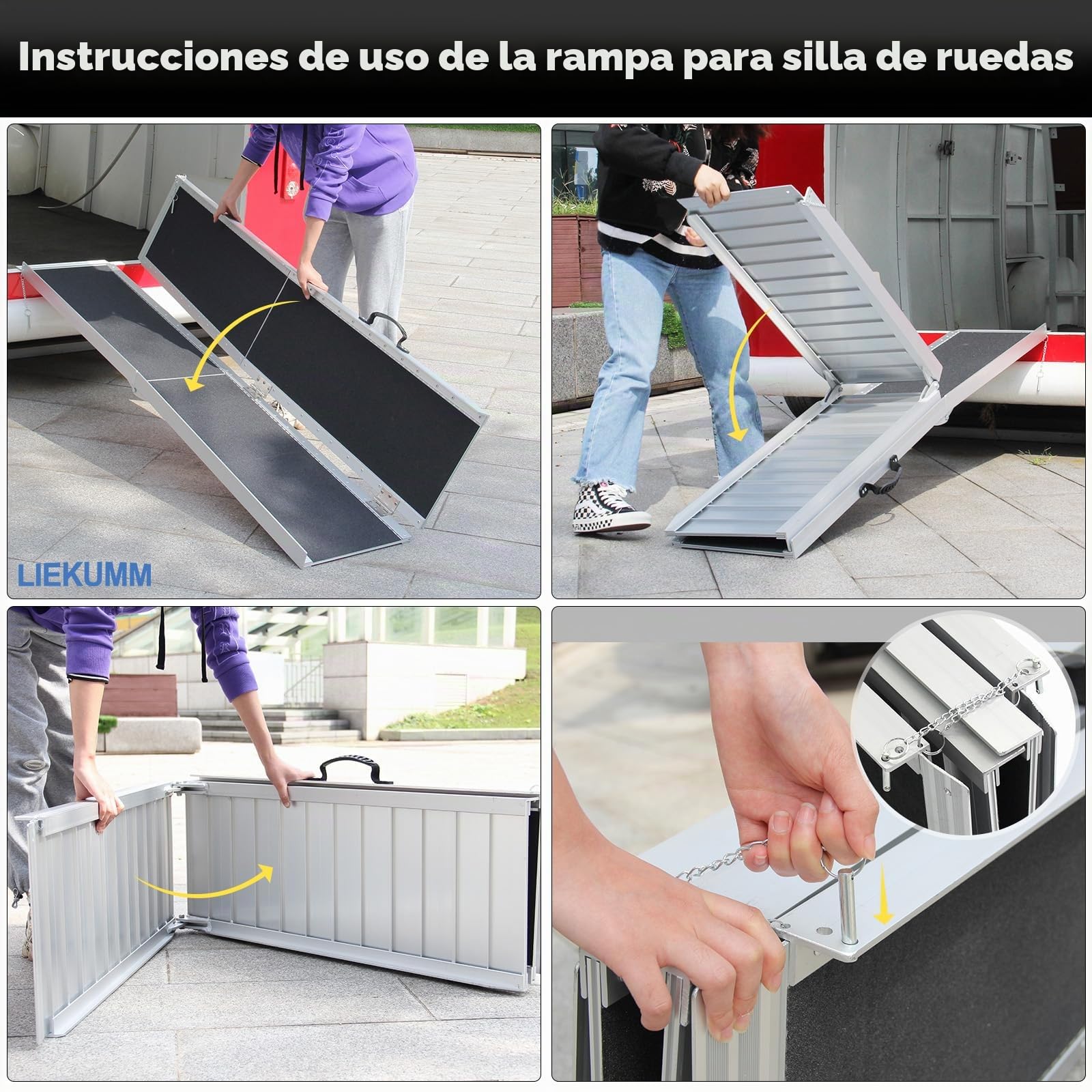 LIEKUMM Rampas para Silla de Ruedas 182,5 cm, Capacidad de Carga 300 kg Aluminio Rampa Antideslizante, Rampa Silla de Ruedas Portátil para Escalera, Escalon, Umbral, Menaje del Hogar