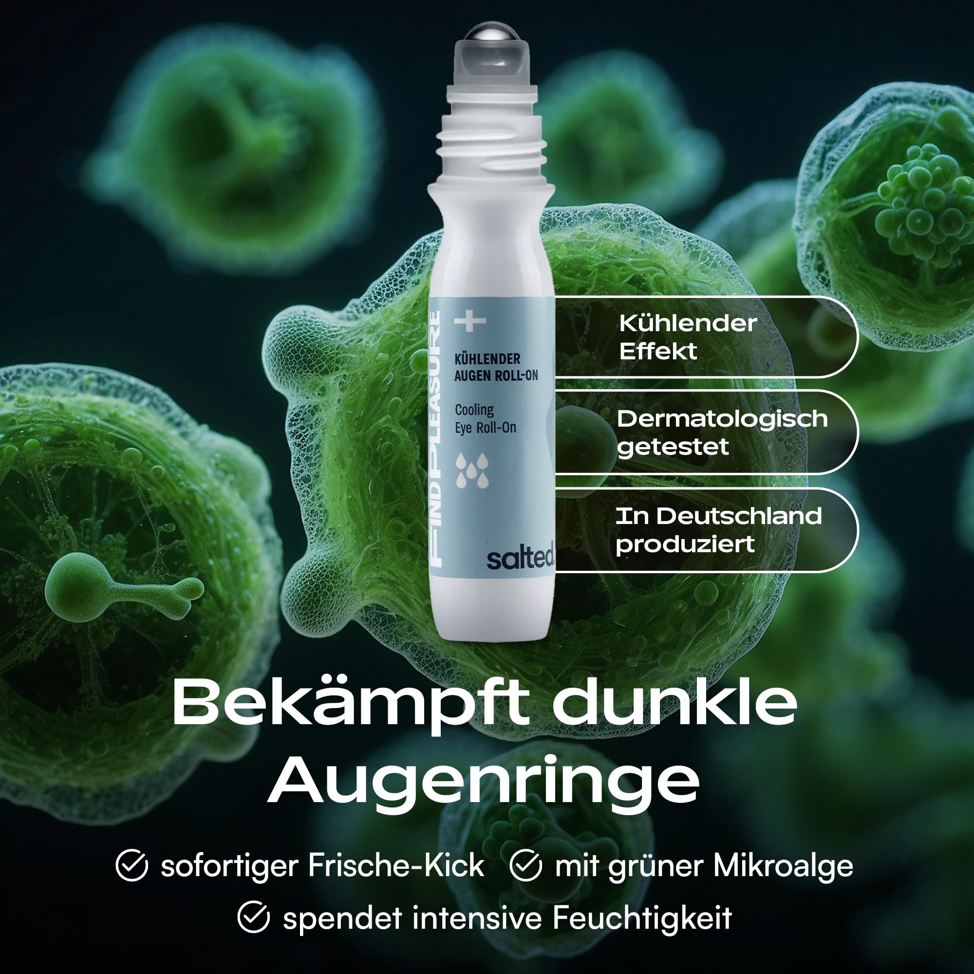 salted. Rullo rinfrescante per occhi | 15 ml | con niacinamide e microalghe | rullo per occhi contro occhiaie, rughe e gonfiore | rinfrescante anti anti invecchiamento per uomini e donne | vegano