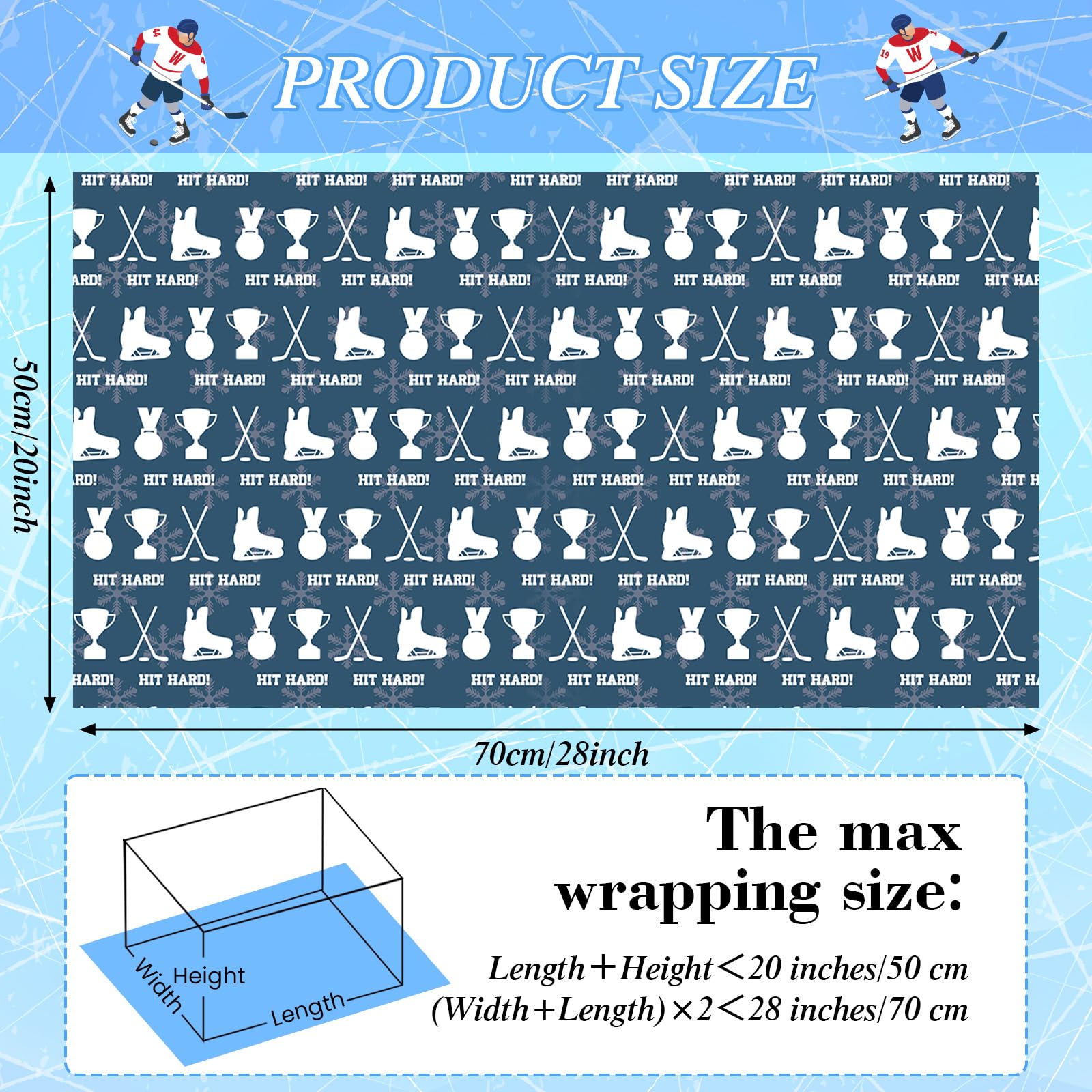 Eishockey-Geschenkpapier, 12 Bögen, Hockey-Geschenkpapier, Sport-Geschenkpapier, Eishockey-Themen-Geschenkverpackung für Party, Geburtstag, Teamfeier, 50,8 x 71,1 cm