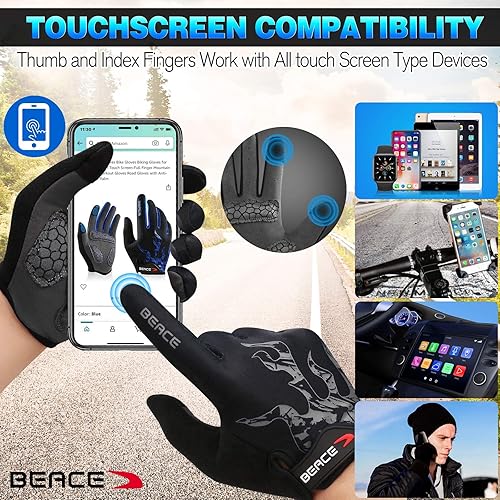 Miniatura 4 de BEACE Guantes de ciclismo guantes de bicicleta guantes de ciclismo para hombres y mujeres con pantalla táctil guantes de bicicleta de montaña Black,