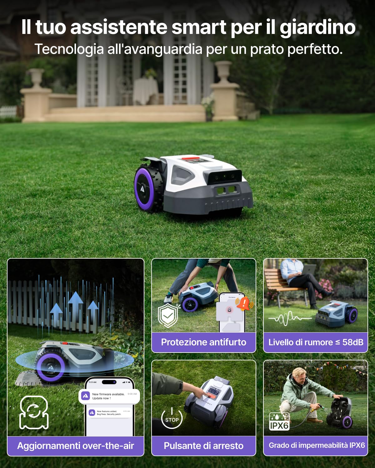 ANTHBOT Robot Tagliaerba senza fili, NetRTK+4G, Doppia Visione, 500m² - M5